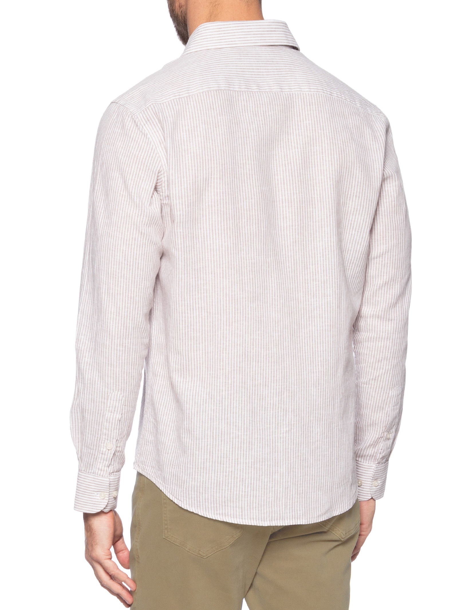 Camisa Masculina Blend Linho Manga Longa Bege '2 Essential