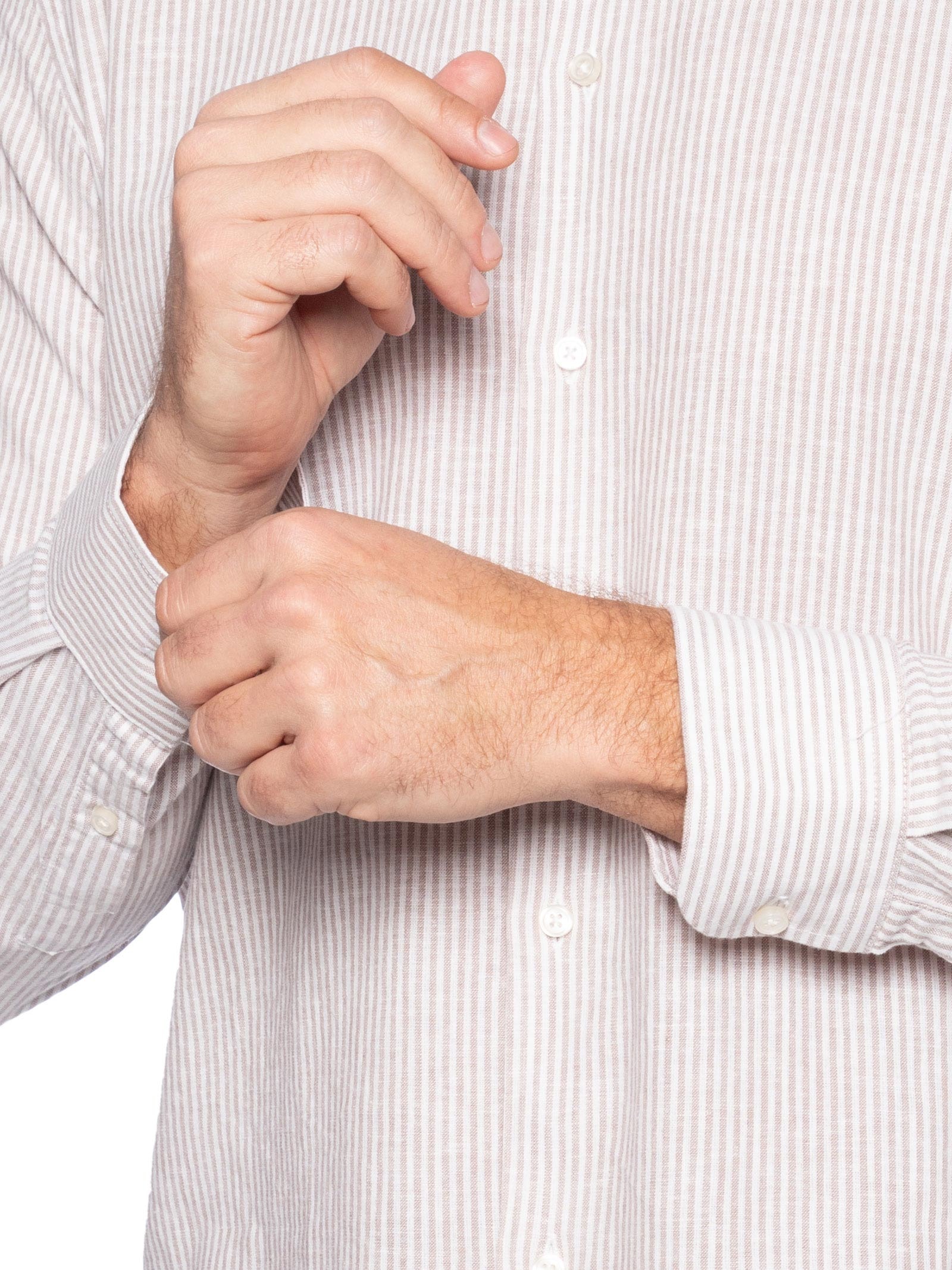 Camisa Masculina Blend Linho Manga Longa Bege '2 Essential