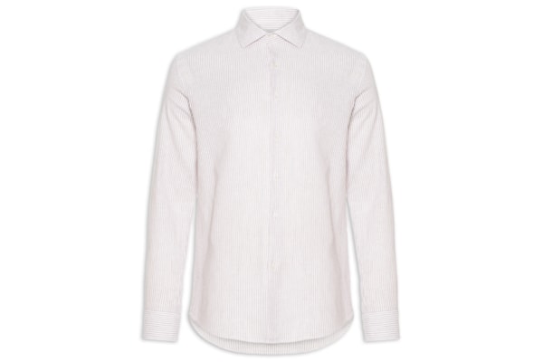 Camisa Masculina Blend Linho Manga Longa - Bege