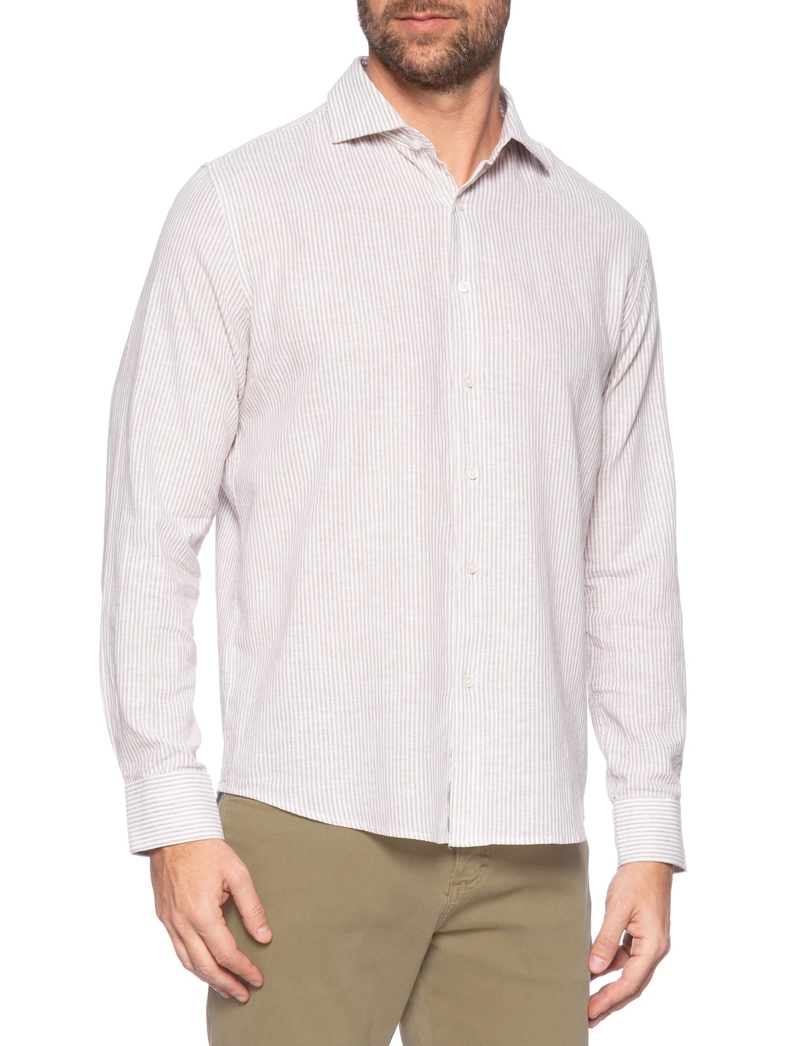 Camisa Masculina Blend Linho Manga Longa Bege '2 Essential