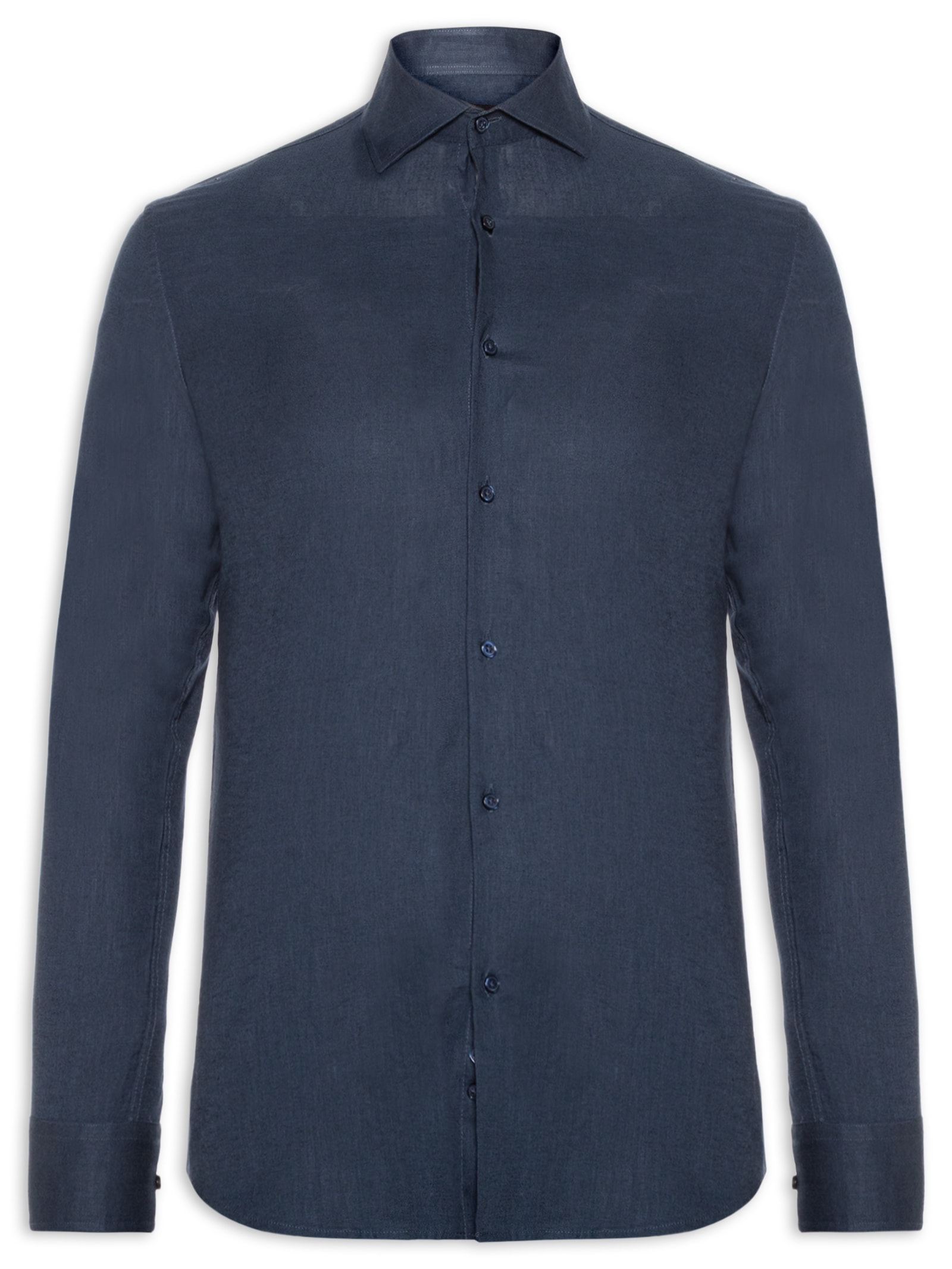 Camisa Masculina Blend Linho Manga Longa Slim Fit Azul '2 Essential