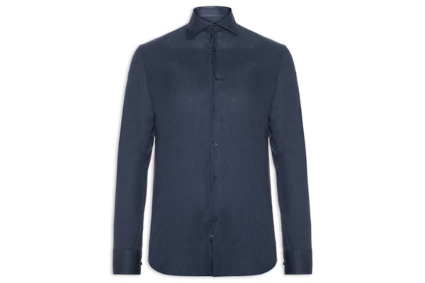 Camisa Masculina Blend Linho Manga Longa Slim Fit - Azul 