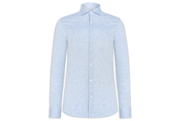 Camisa Masculina Blend Linho Slim Fit - Azul 