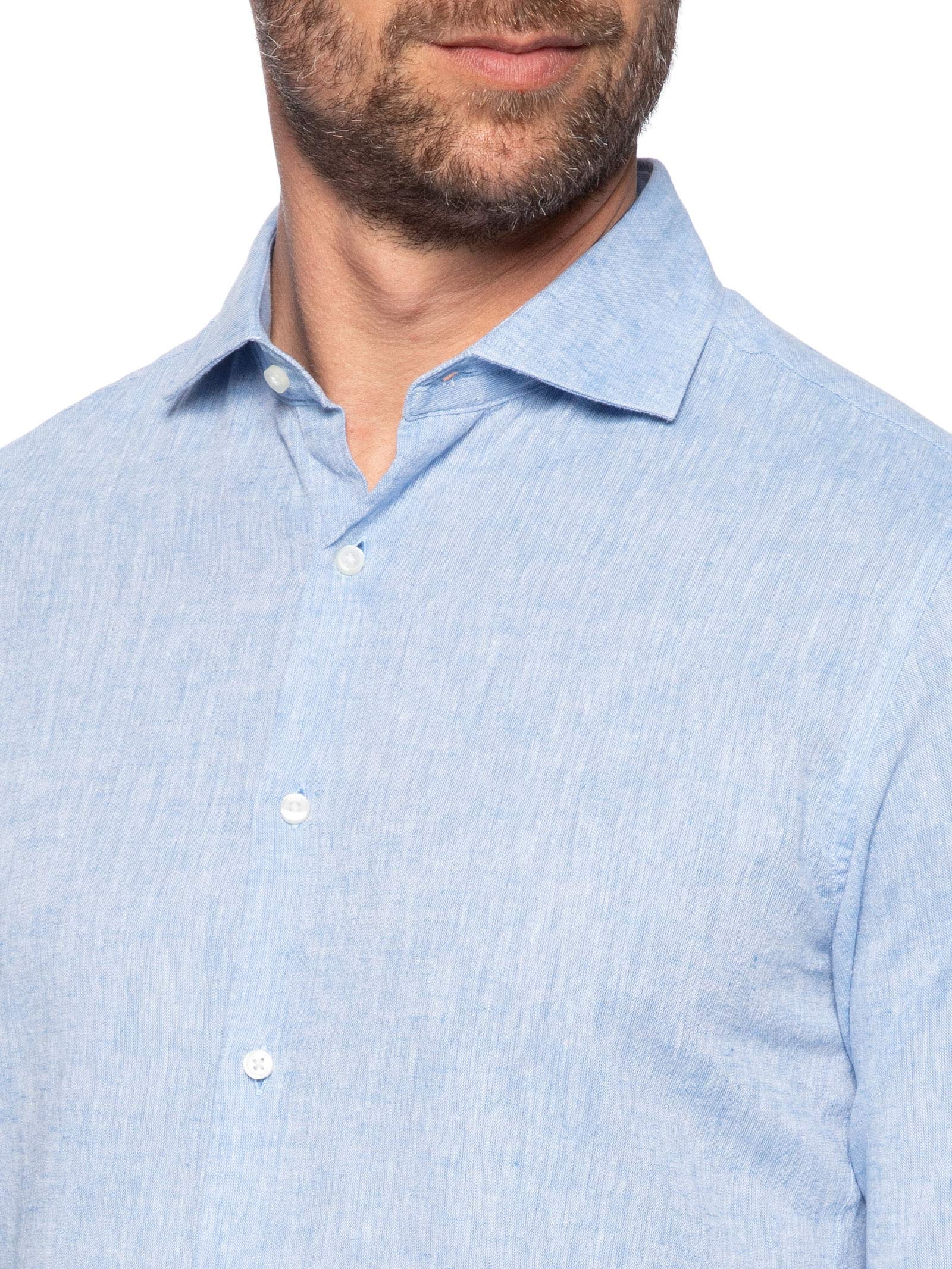 Camisa Masculina Blend Linho Slim Fit Azul  '2 Essential