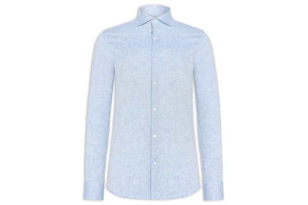 Camisa Masculina Blend Linho Slim Fit - Azul 