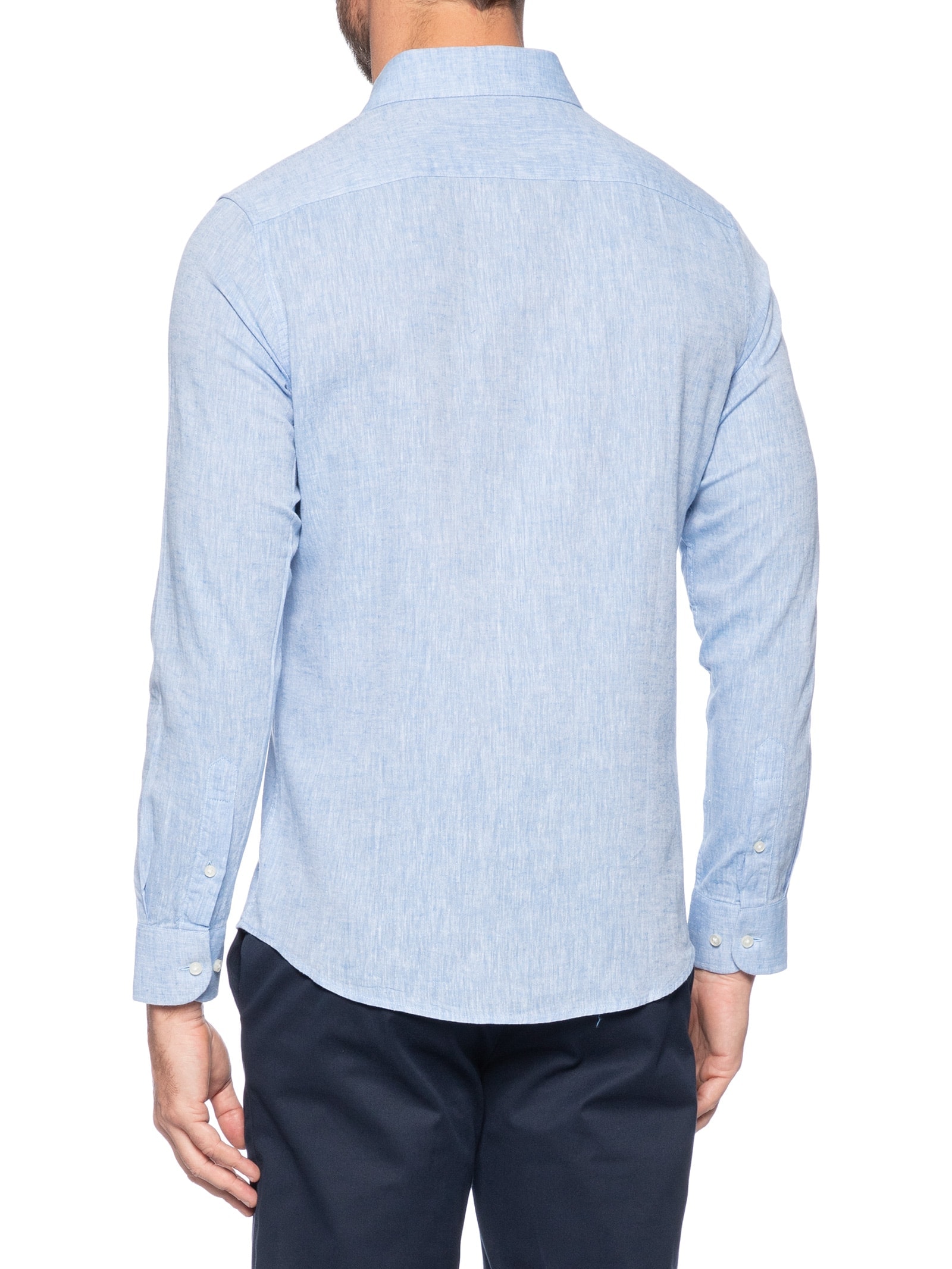 Camisa Masculina Blend Linho Slim Fit Azul  '2 Essential