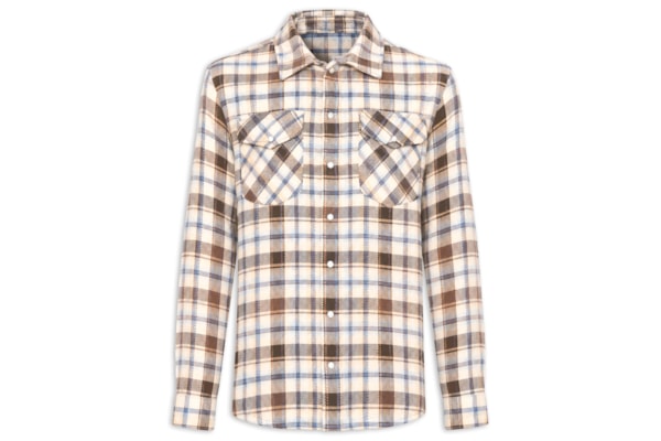Camisa Masculina Boxy Western Xadrez - Bege