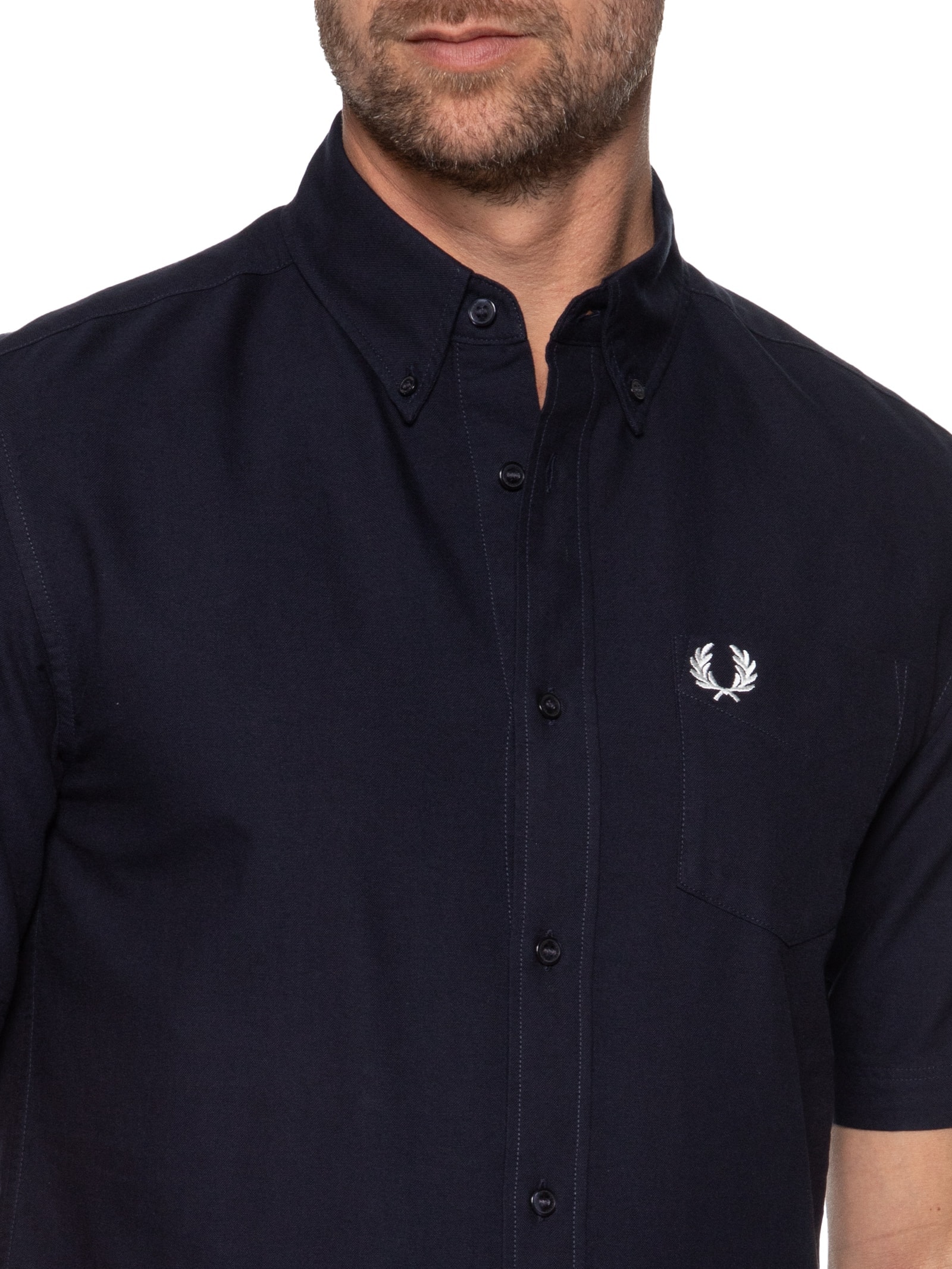 Camisa Masculina Button Down Regular Fit Em Oxford Azul Fred Perry