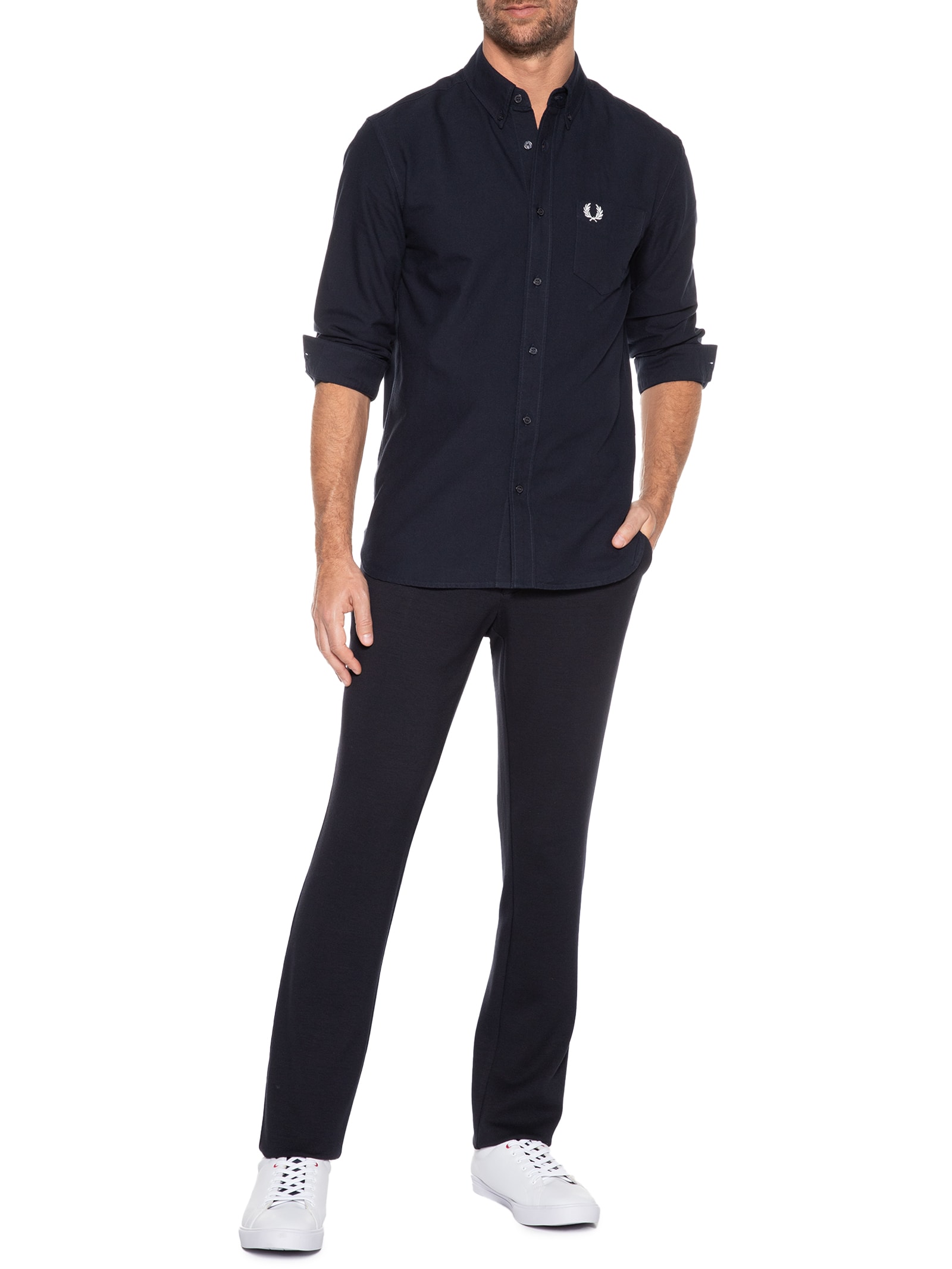Camisa Masculina Button Down Regular Fit Em Oxford  Azul Fred Perry