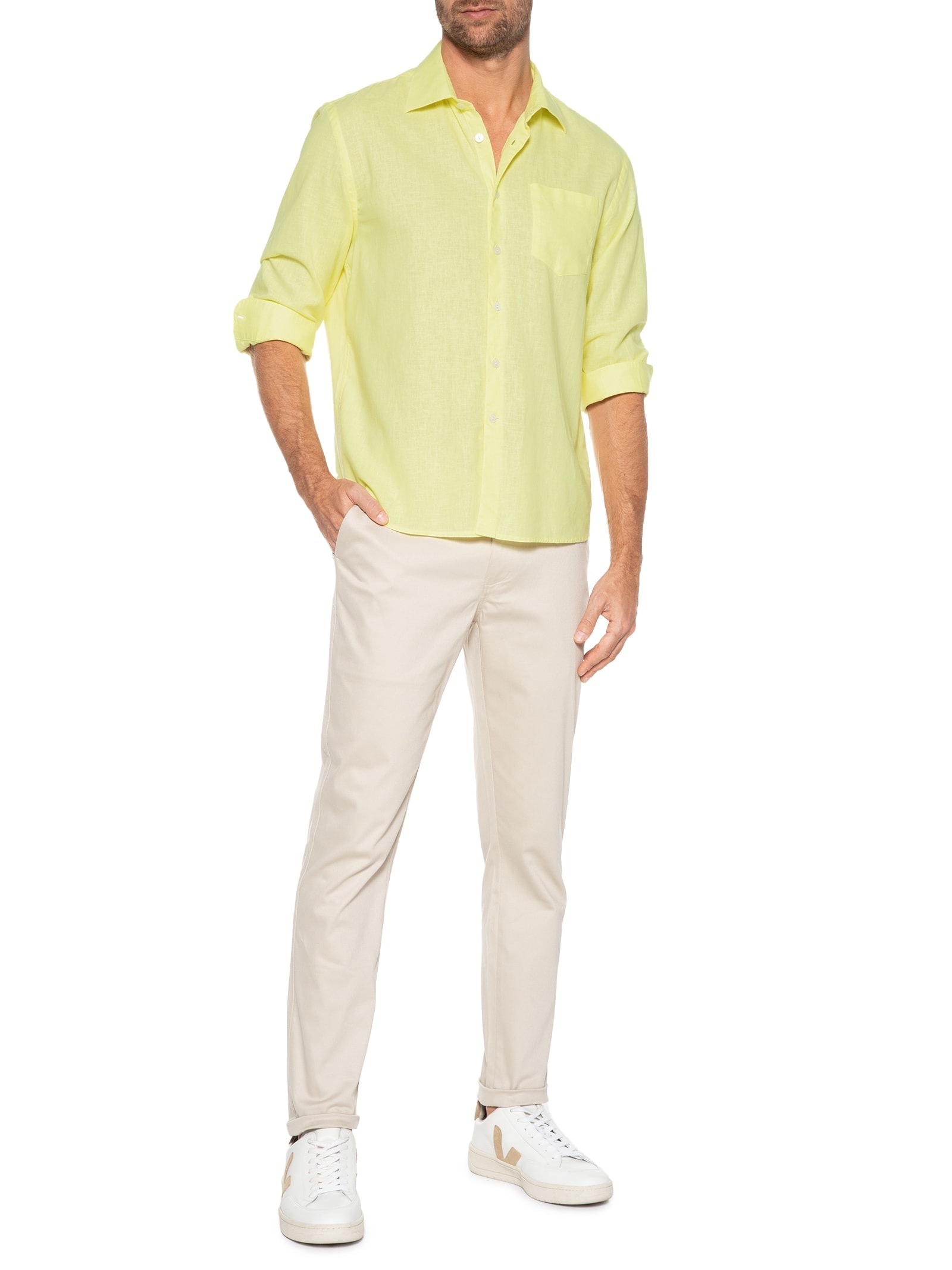 Camisa Masculina Cambraia Uni Manga Longa Amarelo Richards