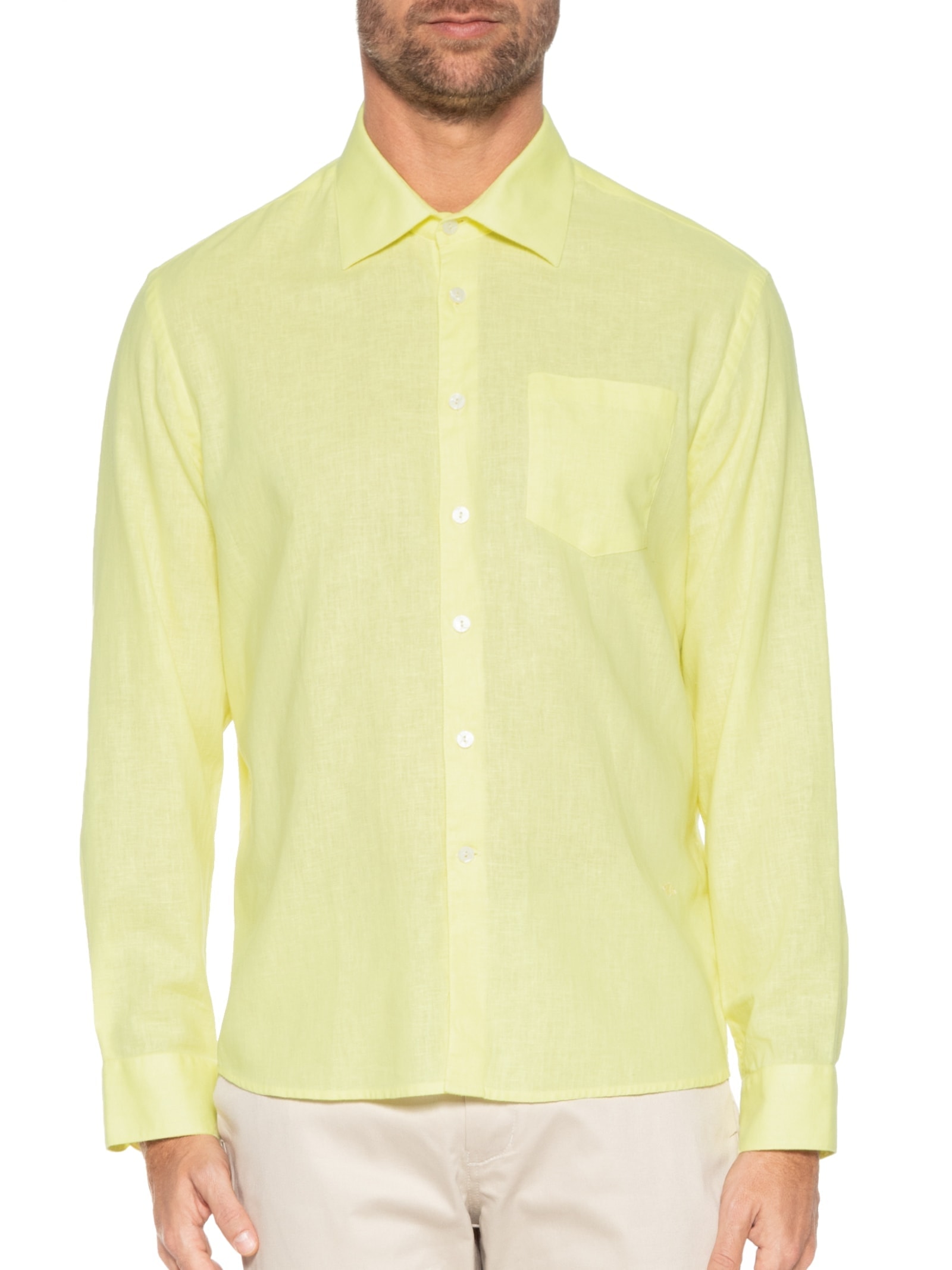 Camisa Masculina Cambraia Uni Manga Longa Amarelo Richards