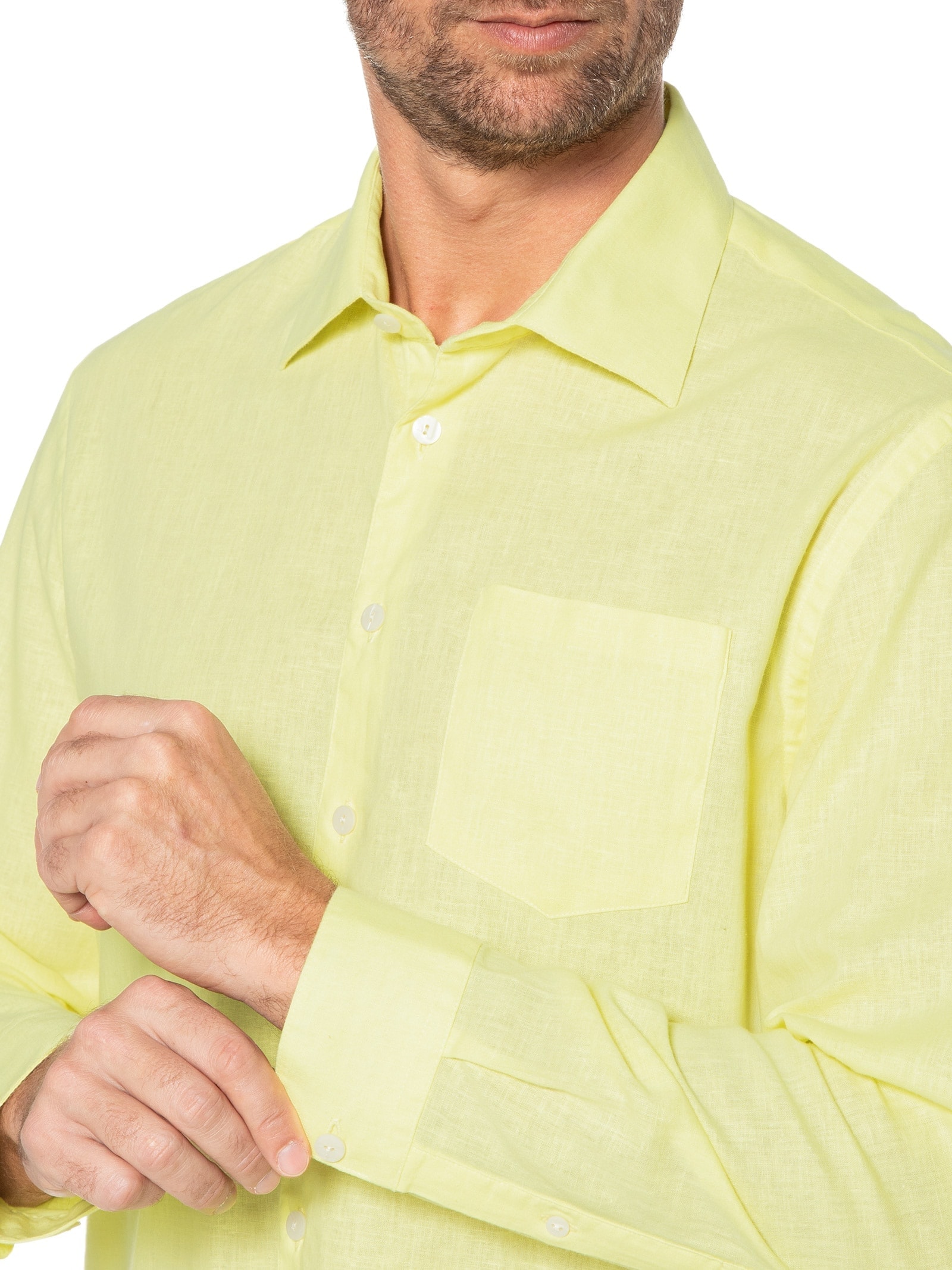 Camisa Masculina Cambraia Uni Manga Longa Amarelo Richards