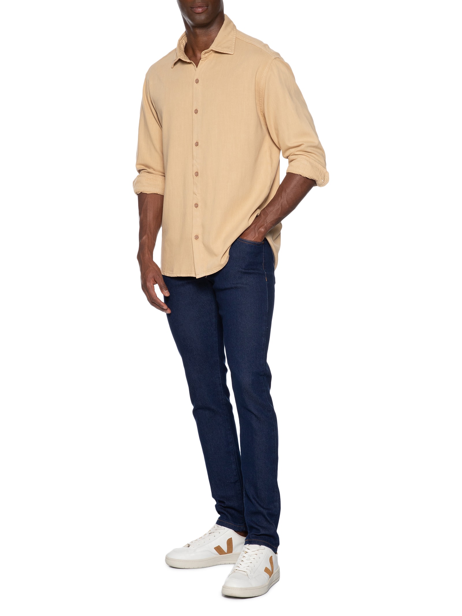 Camisa Masculina Casual Básica Bege Basiq Men