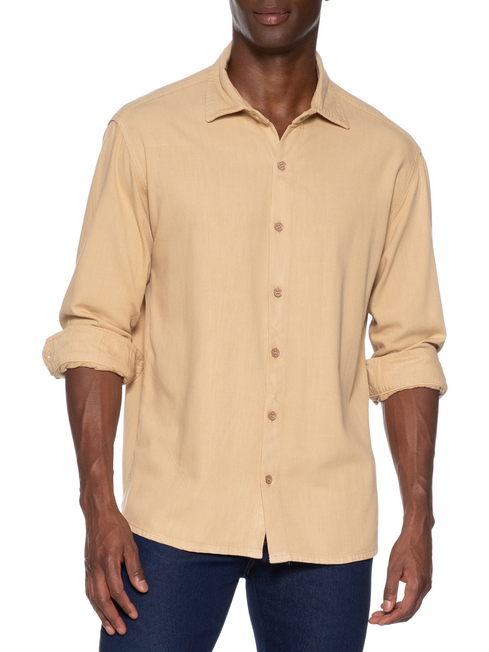 Camisa Masculina Casual Básica Bege Basiq Men