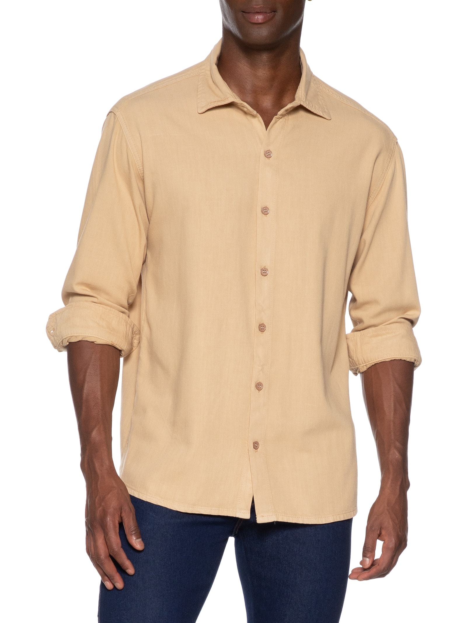 Camisa Masculina Casual Básica Bege Basiq Men