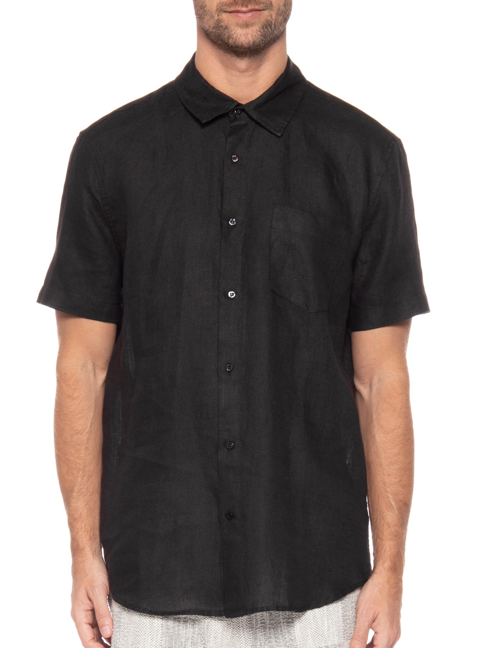 Camisa Masculina Casual De Linho Classic Linen Preto Osklen
