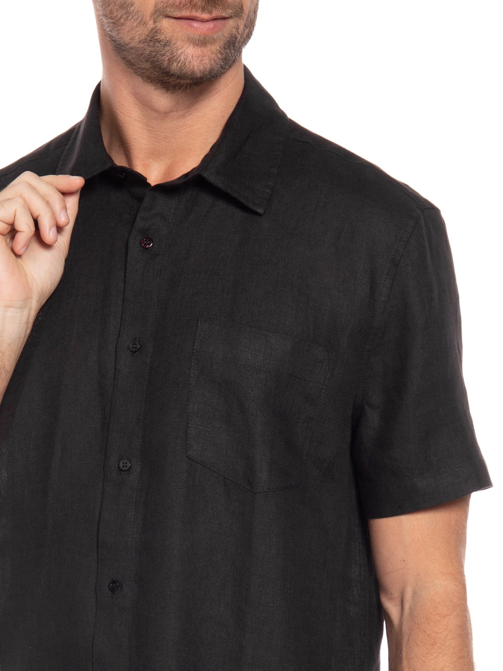 Camisa Masculina Casual De Linho Classic Linen Preto Osklen