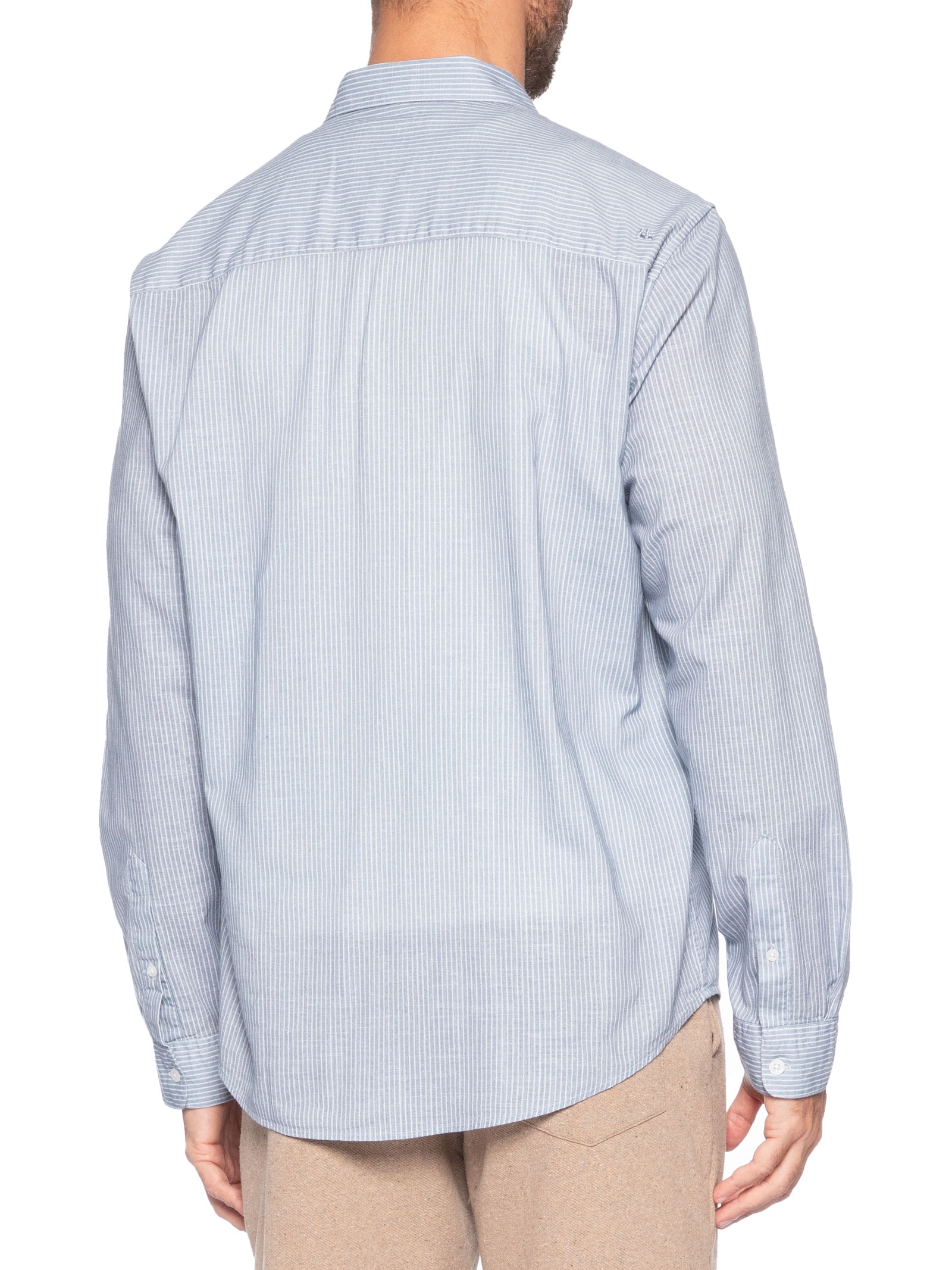 Camisa Masculina Casual Fio Tinto Mini Listra New Azul Foxton