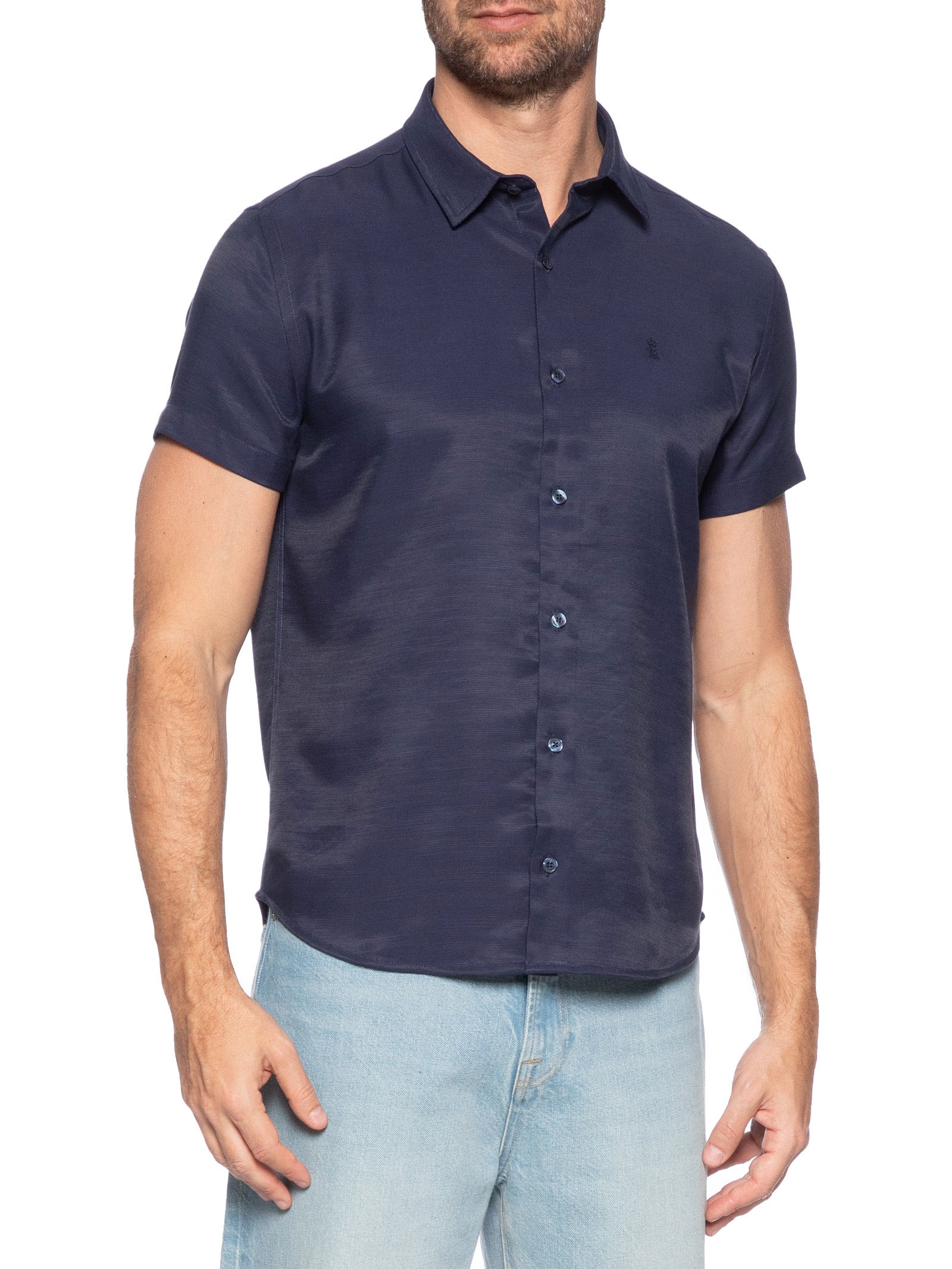 Camisa Masculina Casual Flame Piquet Regular Fit Azul Sergio K