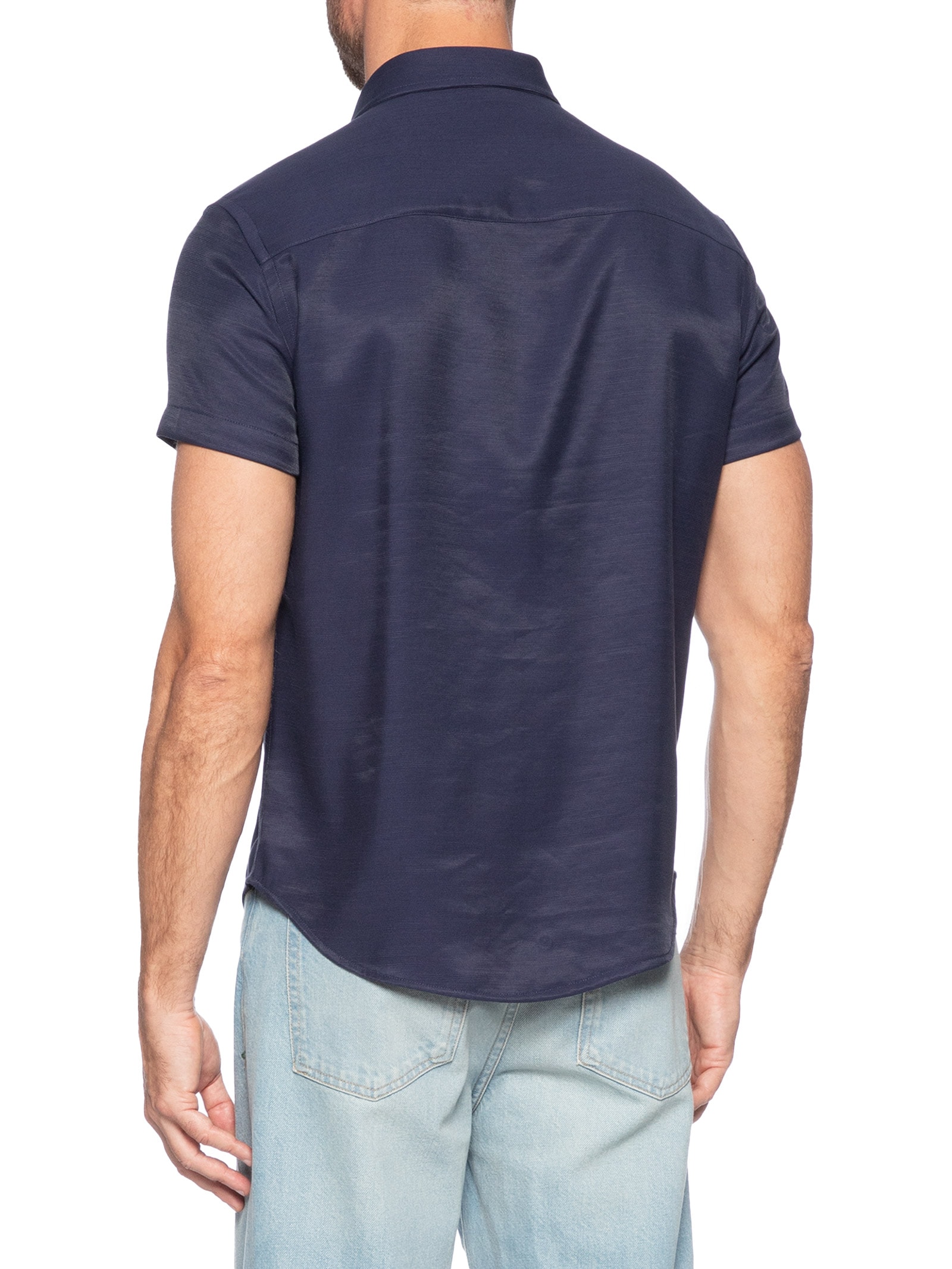 Camisa Masculina Casual Flame Piquet Regular Fit Azul Sergio K