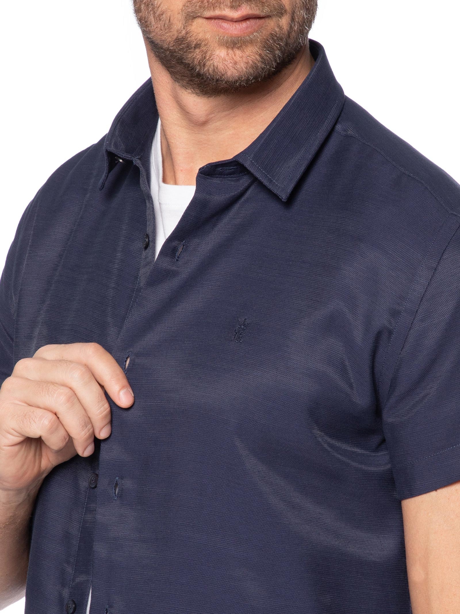 Camisa Masculina Casual Flame Piquet Regular Fit Azul Sergio K