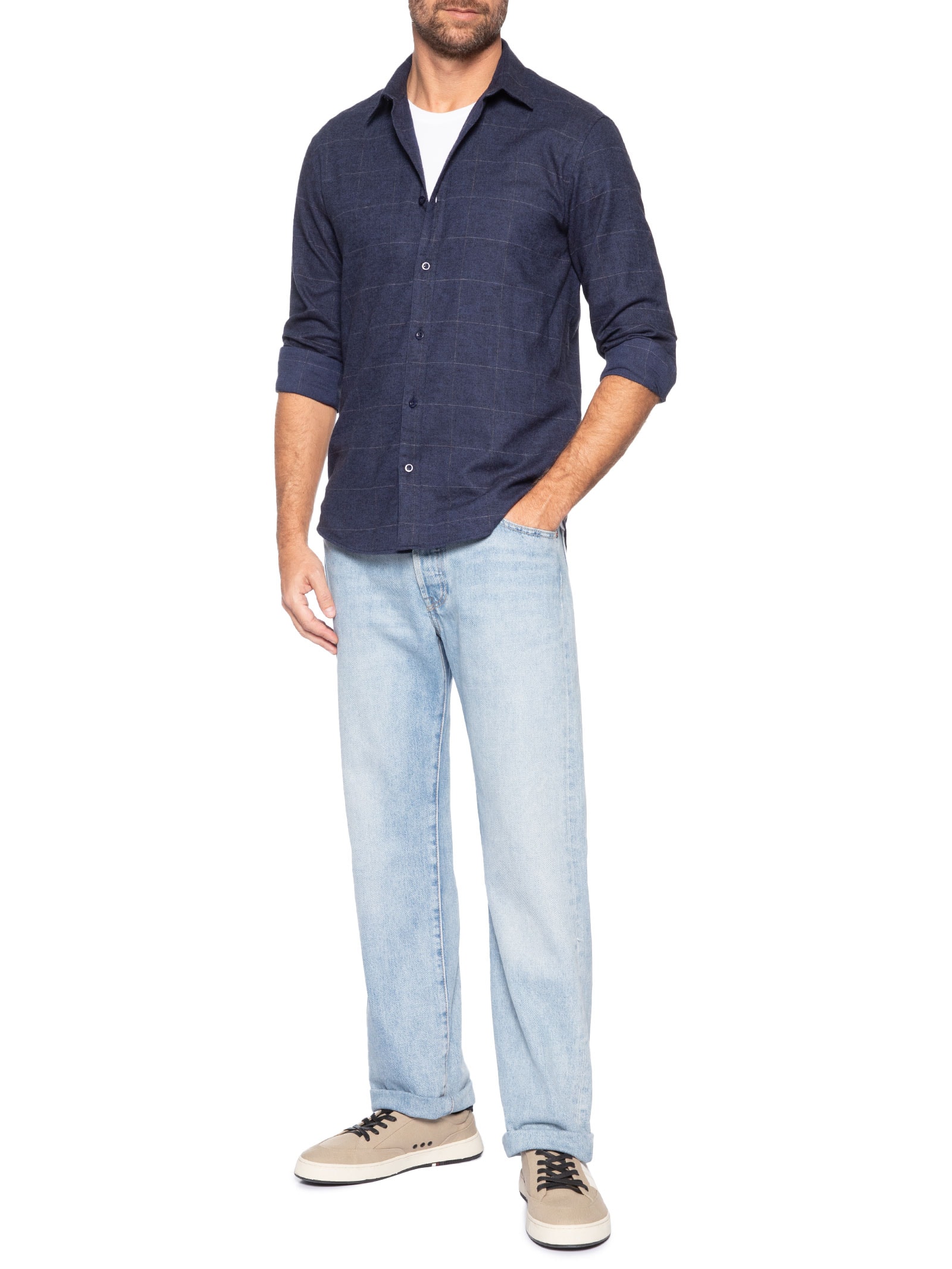 Camisa Masculina Casual Flanela Xadrez Suiça Azul Foxton