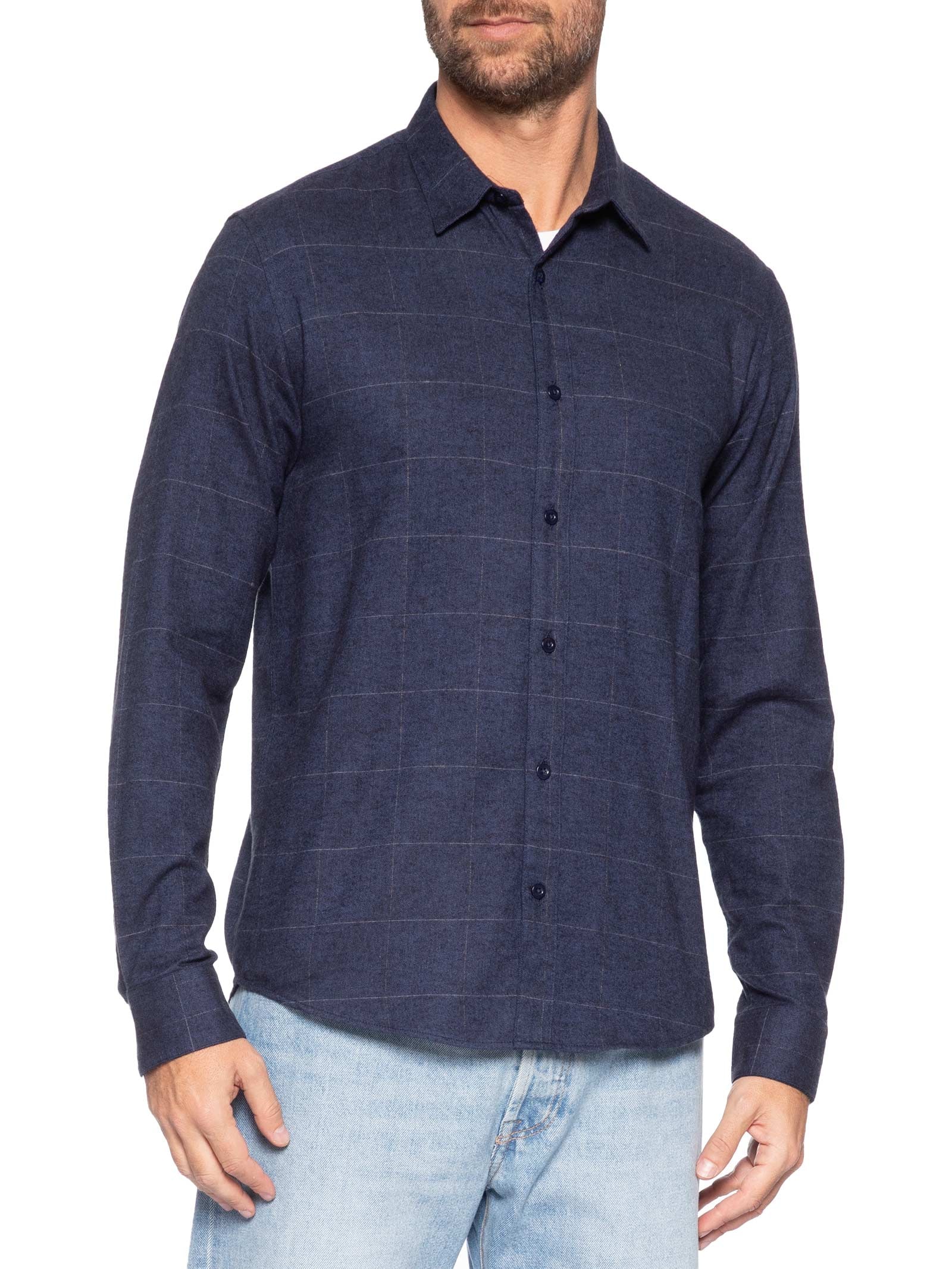 Camisa Masculina Casual Flanela Xadrez Suiça Azul Foxton