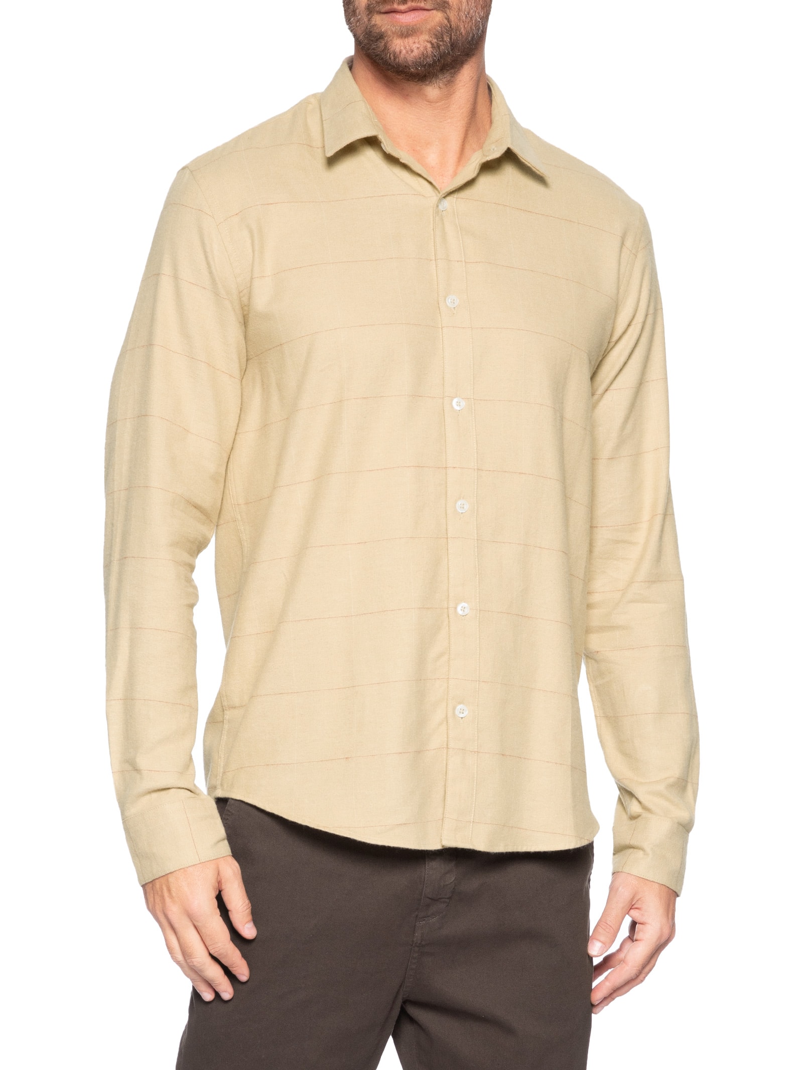 Camisa Masculina Casual Flanela Xadrez Suiça Bege Foxton