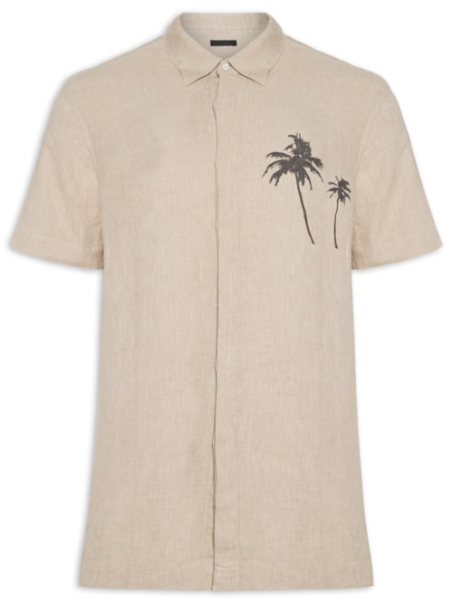 Camisa Masculina Casual Linen Coqueiros – Bege
