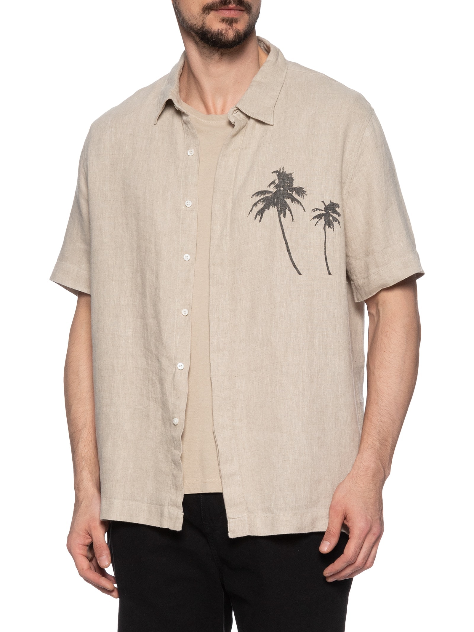 Camisa Masculina Casual Linen Coqueiros Bege Osklen