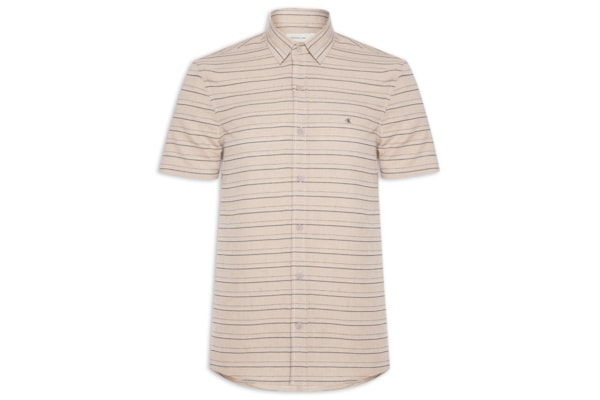 Camisa Masculina Casual Listrada Com Textuiras - Bege