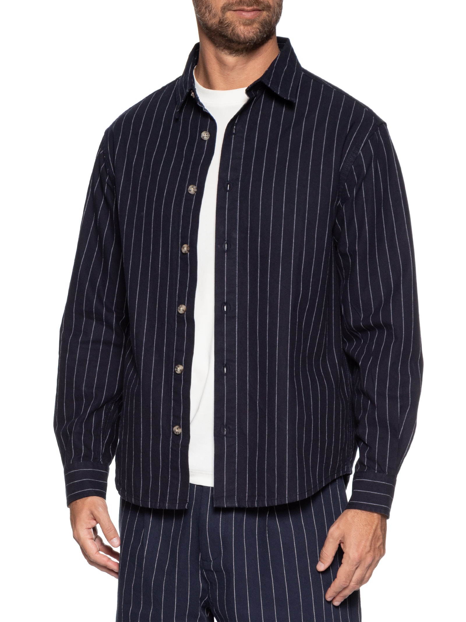 Camisa Masculina Casual Listrada Fio Índigo Confort Fit Azul Hering