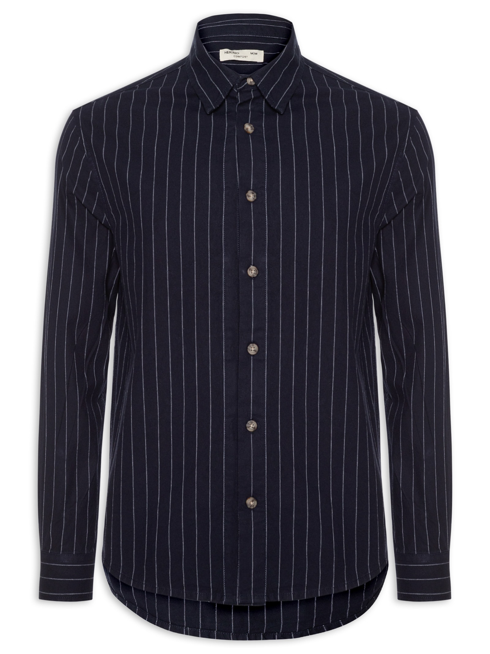 Camisa Masculina Casual Listrada Fio Índigo Confort Fit Azul Hering