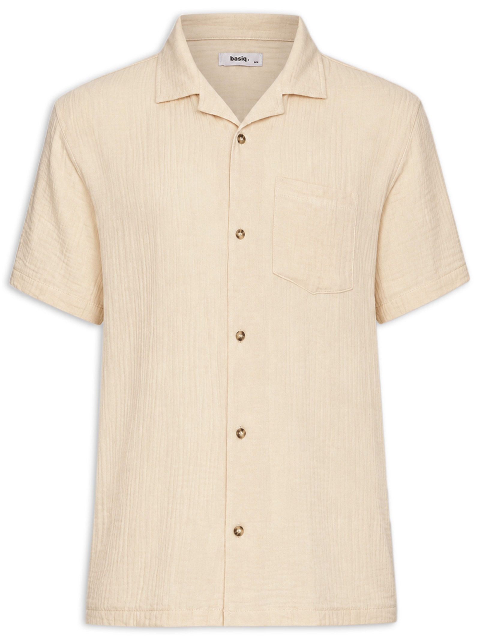 Camisa Masculina Casual Manga Curta Bege Basiq Men