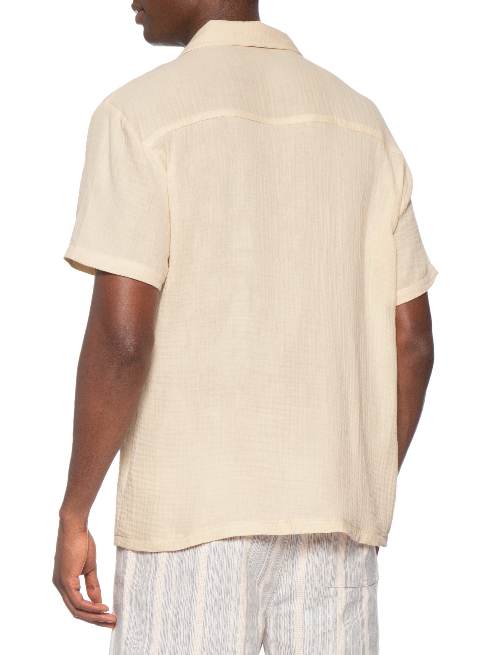Camisa Masculina Casual Manga Curta Bege Basiq Men