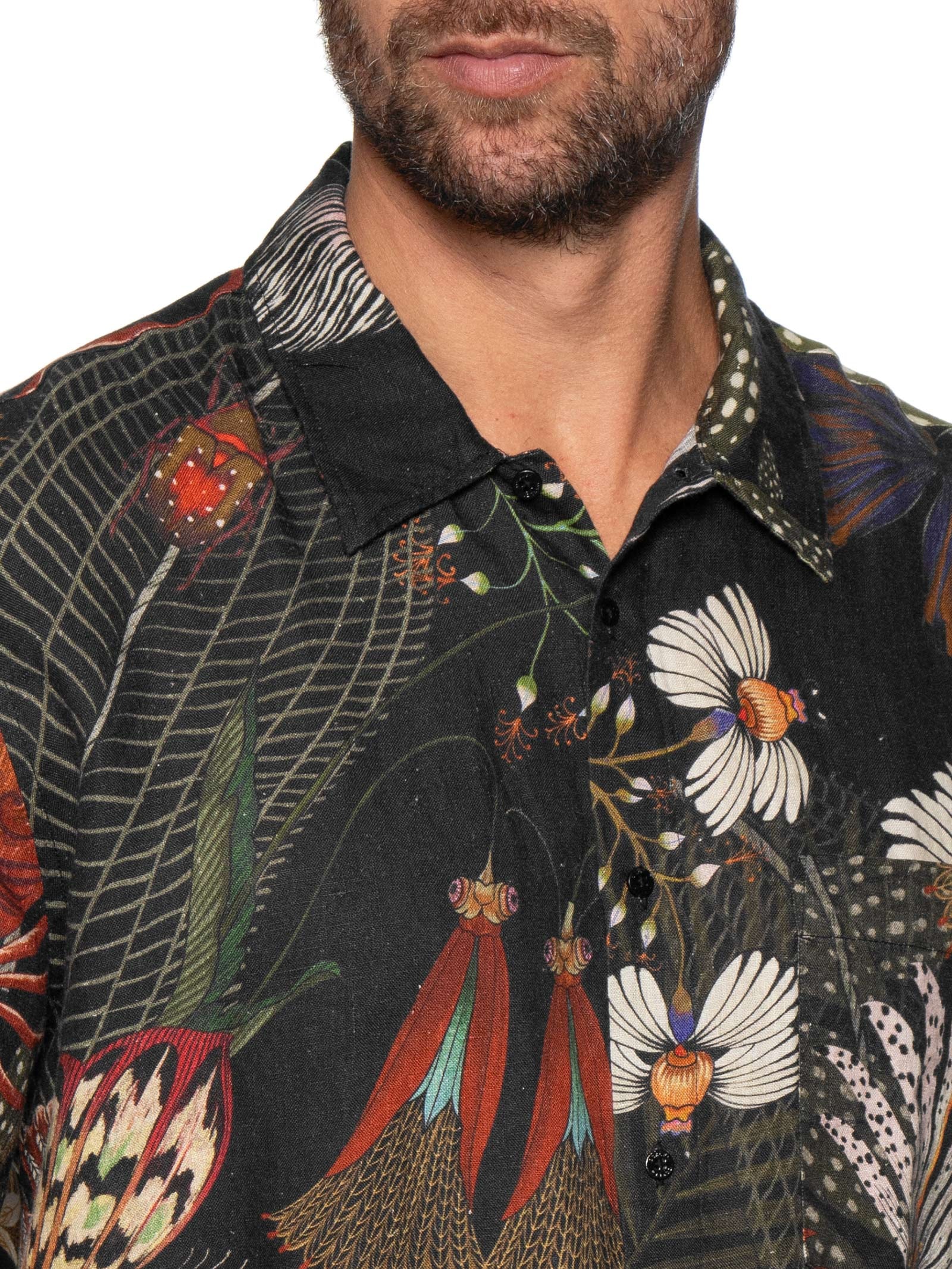 Camisa Masculina Casual Manga Curta Botanique Verde Osklen