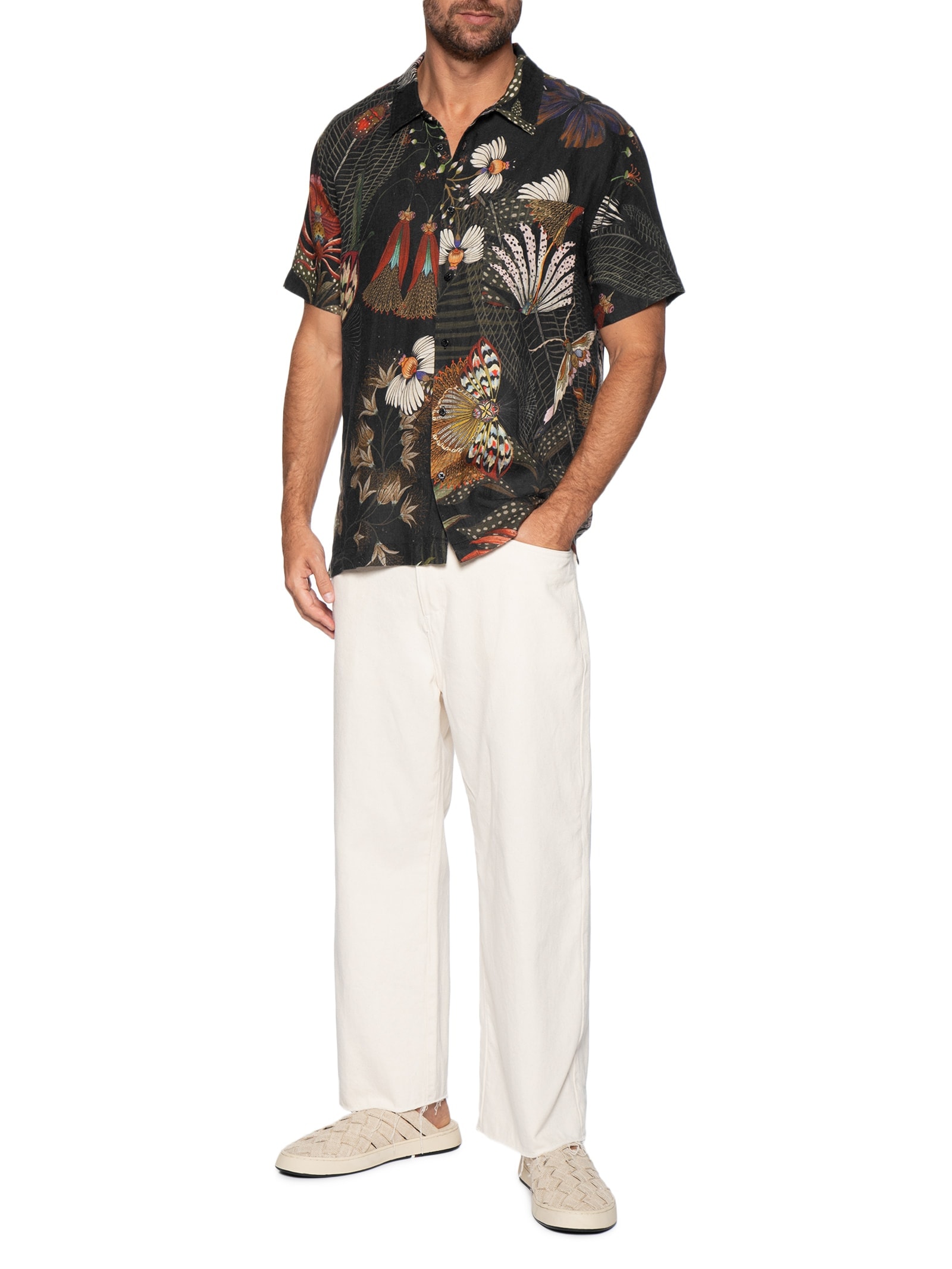 Camisa Masculina Casual Manga Curta Botanique Verde Osklen