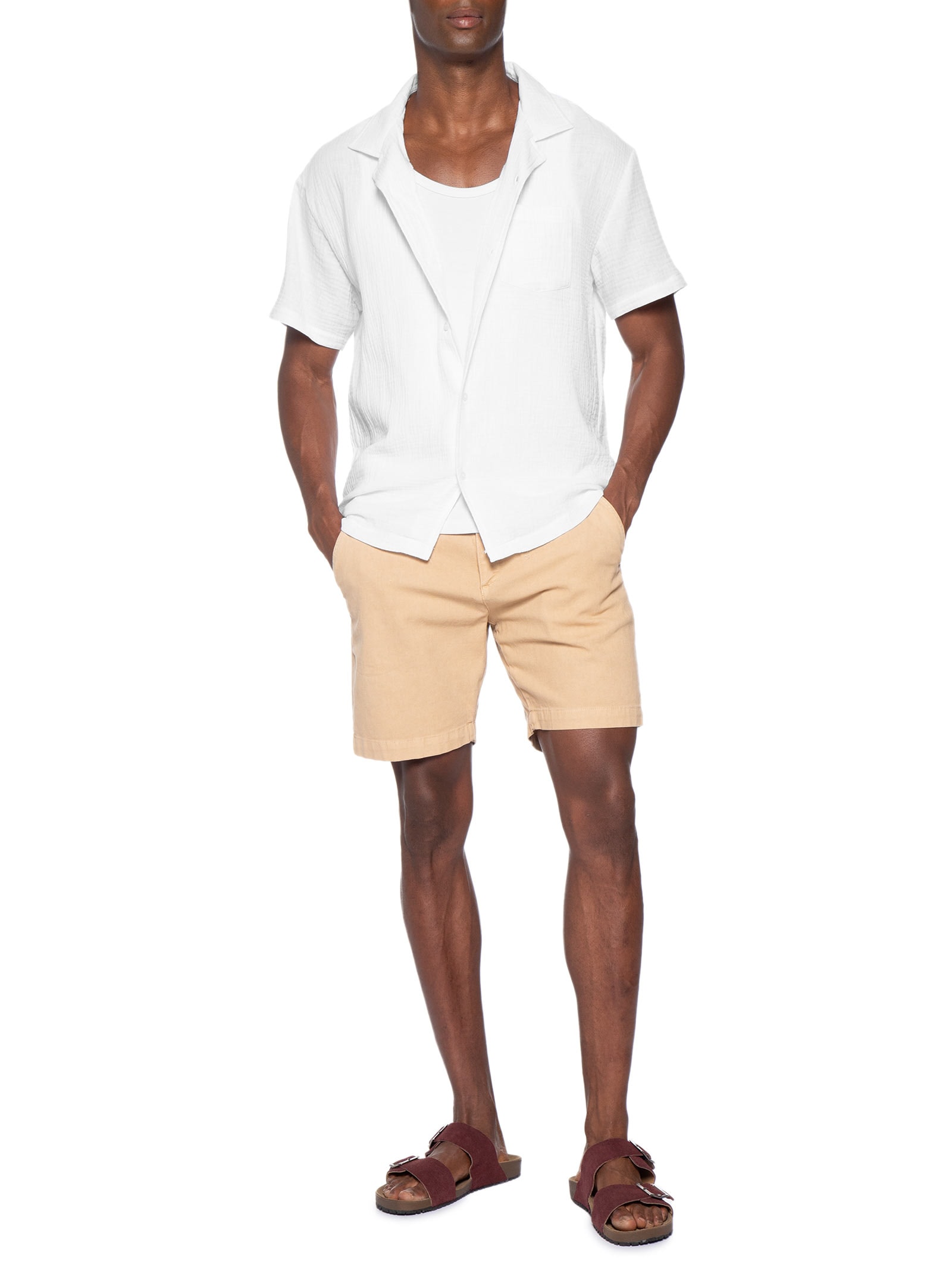 Camisa Masculina Casual Manga Curta Branco Basiq Men