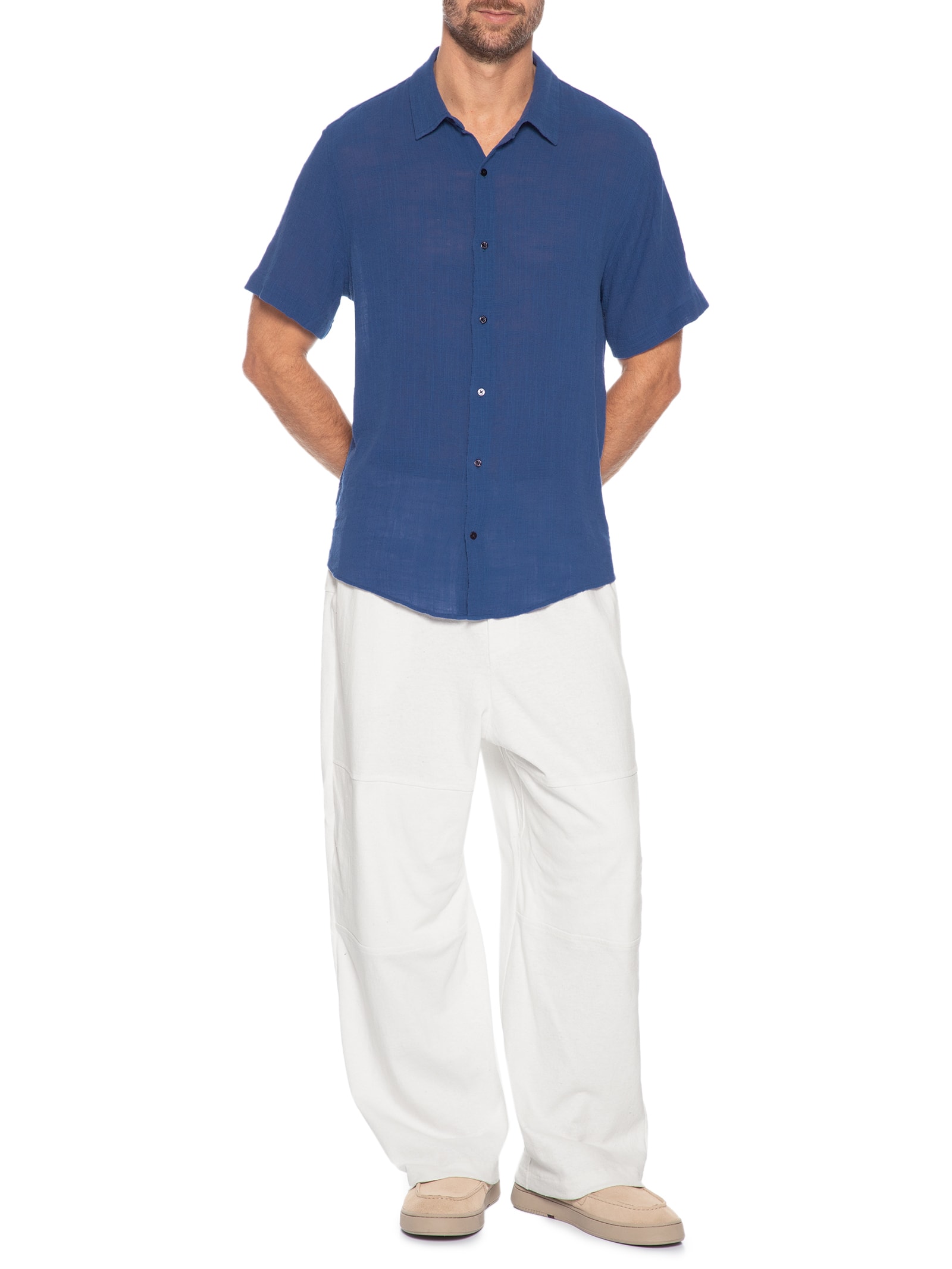 Camisa Masculina Casual Manga Curta Classic Cotton Mc Azul Osklen