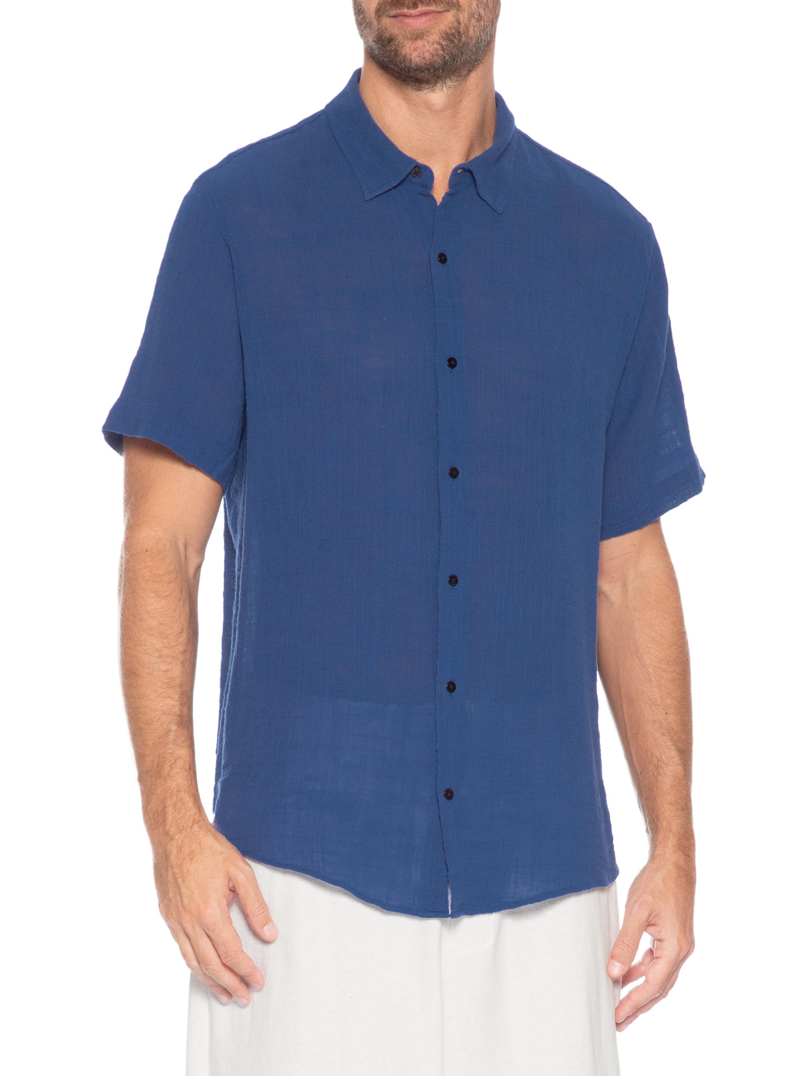 Camisa Masculina Casual Manga Curta Classic Cotton Mc Azul Osklen
