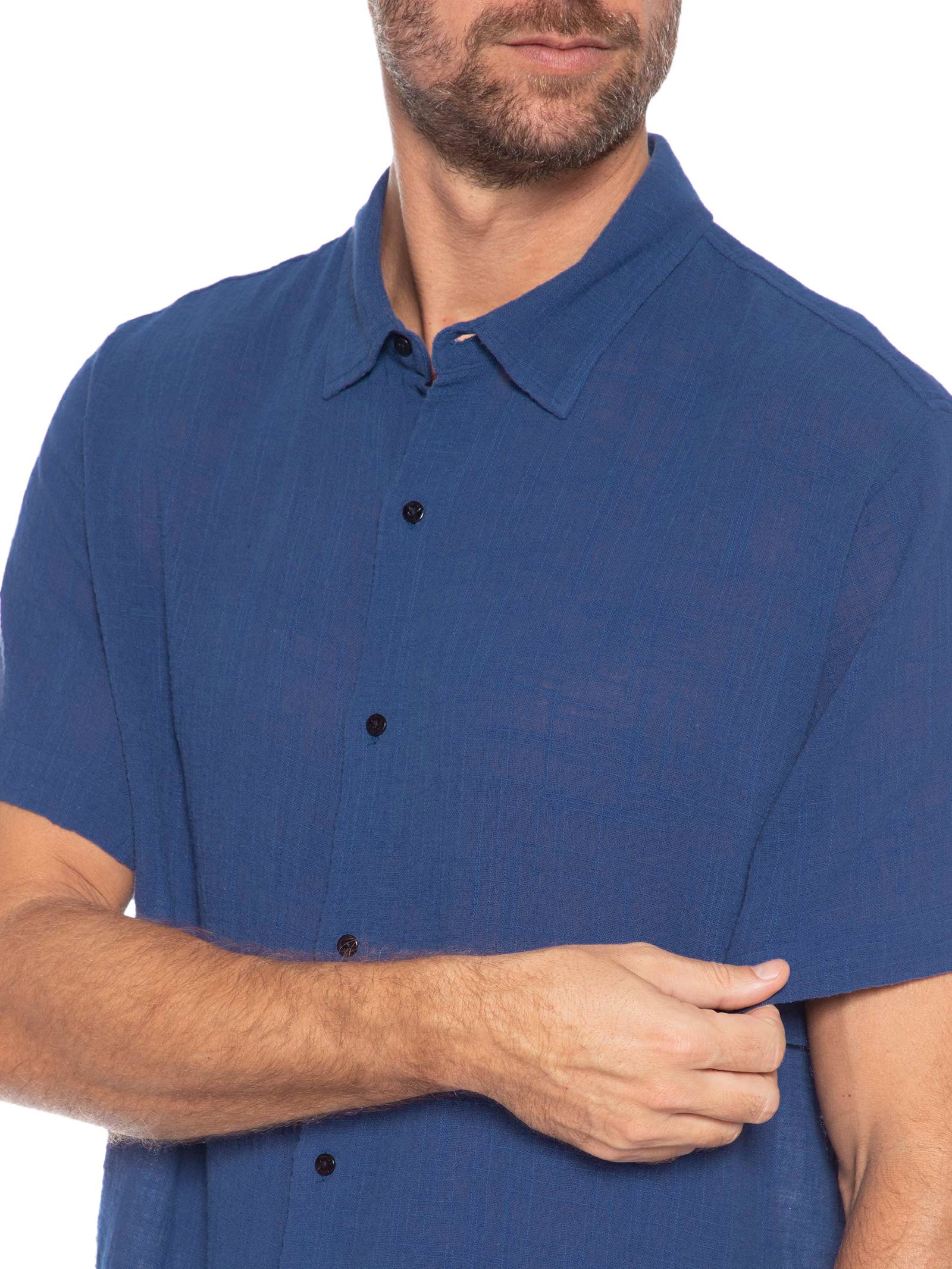 Camisa Masculina Casual Manga Curta Classic Cotton Mc Azul Osklen