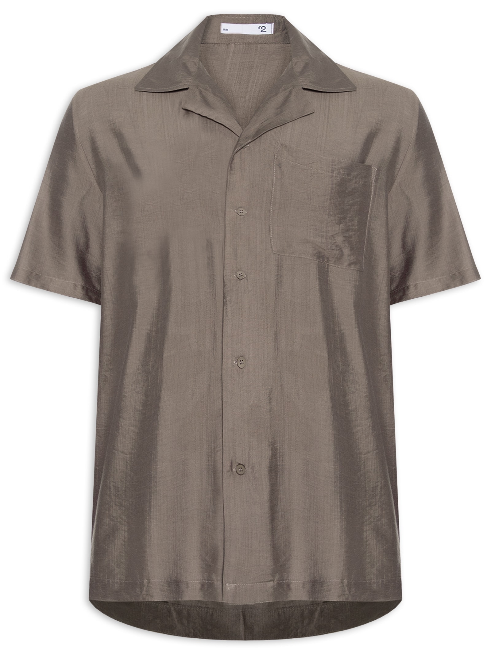 Camisa Masculina Casual Manga Curta Com Bolso Marrom '2 Essential
