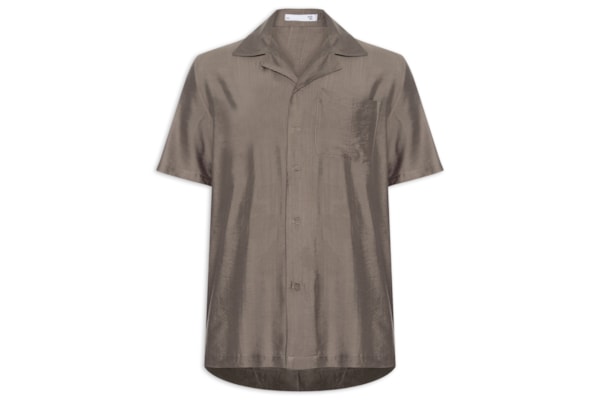 Camisa Masculina Casual Manga Curta Com Bolso - Marrom