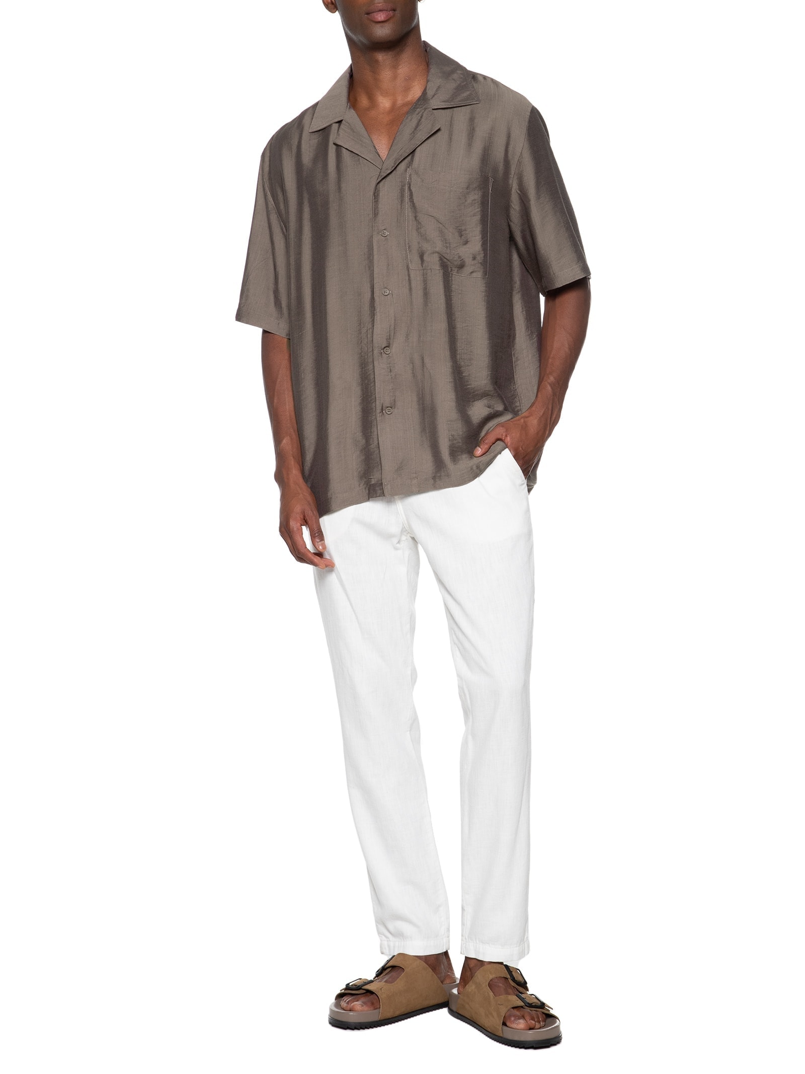 Camisa Masculina Casual Manga Curta Com Bolso Marrom '2 Essential