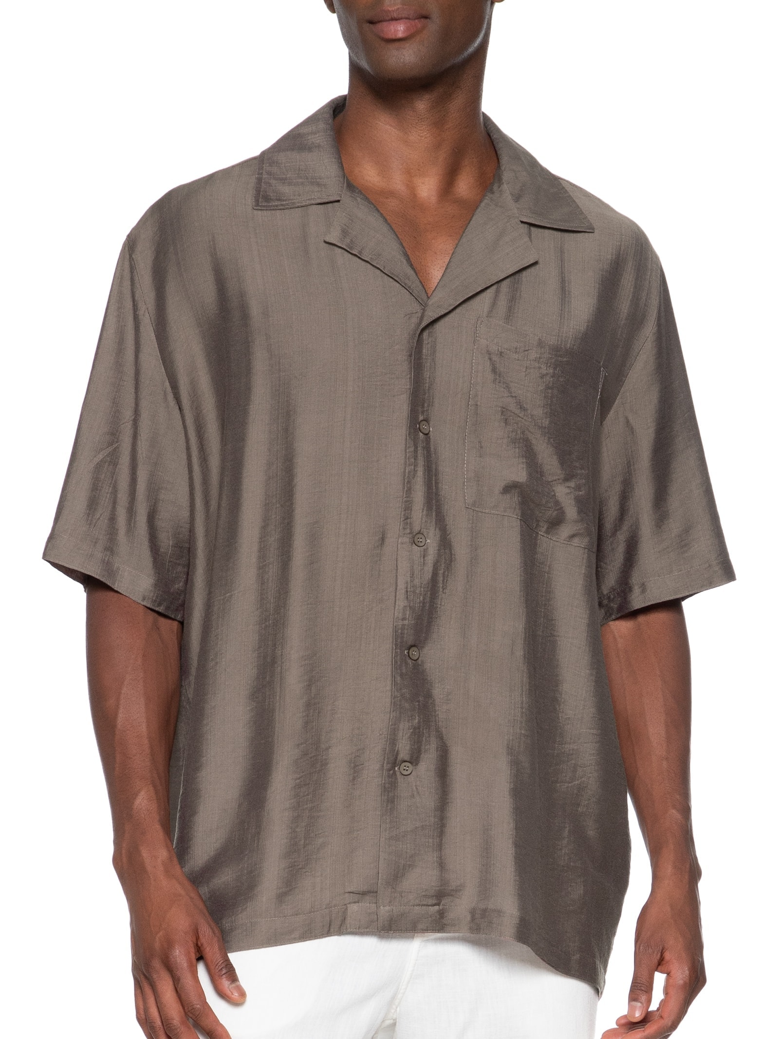 Camisa Masculina Casual Manga Curta Com Bolso Marrom '2 Essential