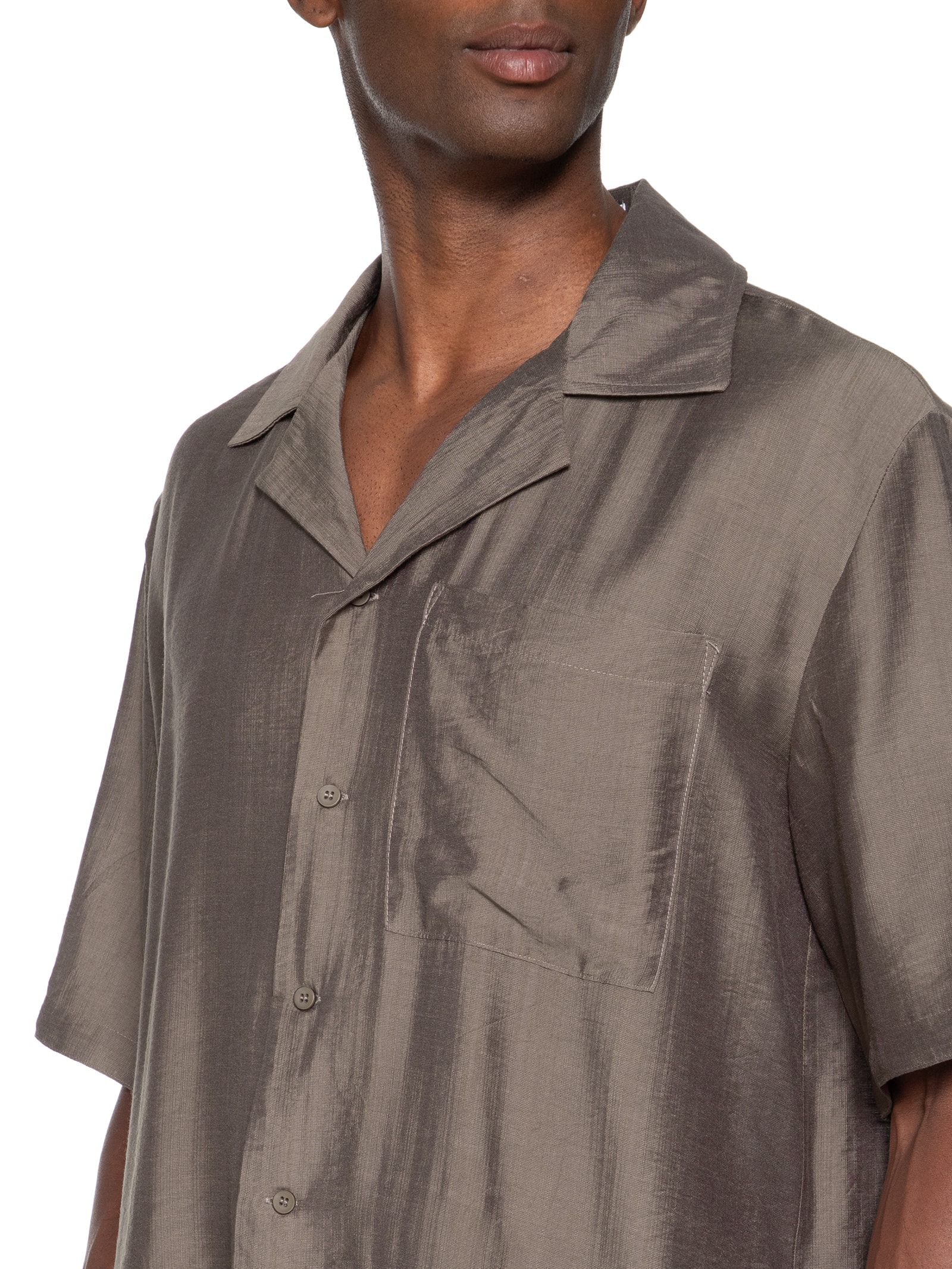 Camisa Masculina Casual Manga Curta Com Bolso Marrom '2 Essential