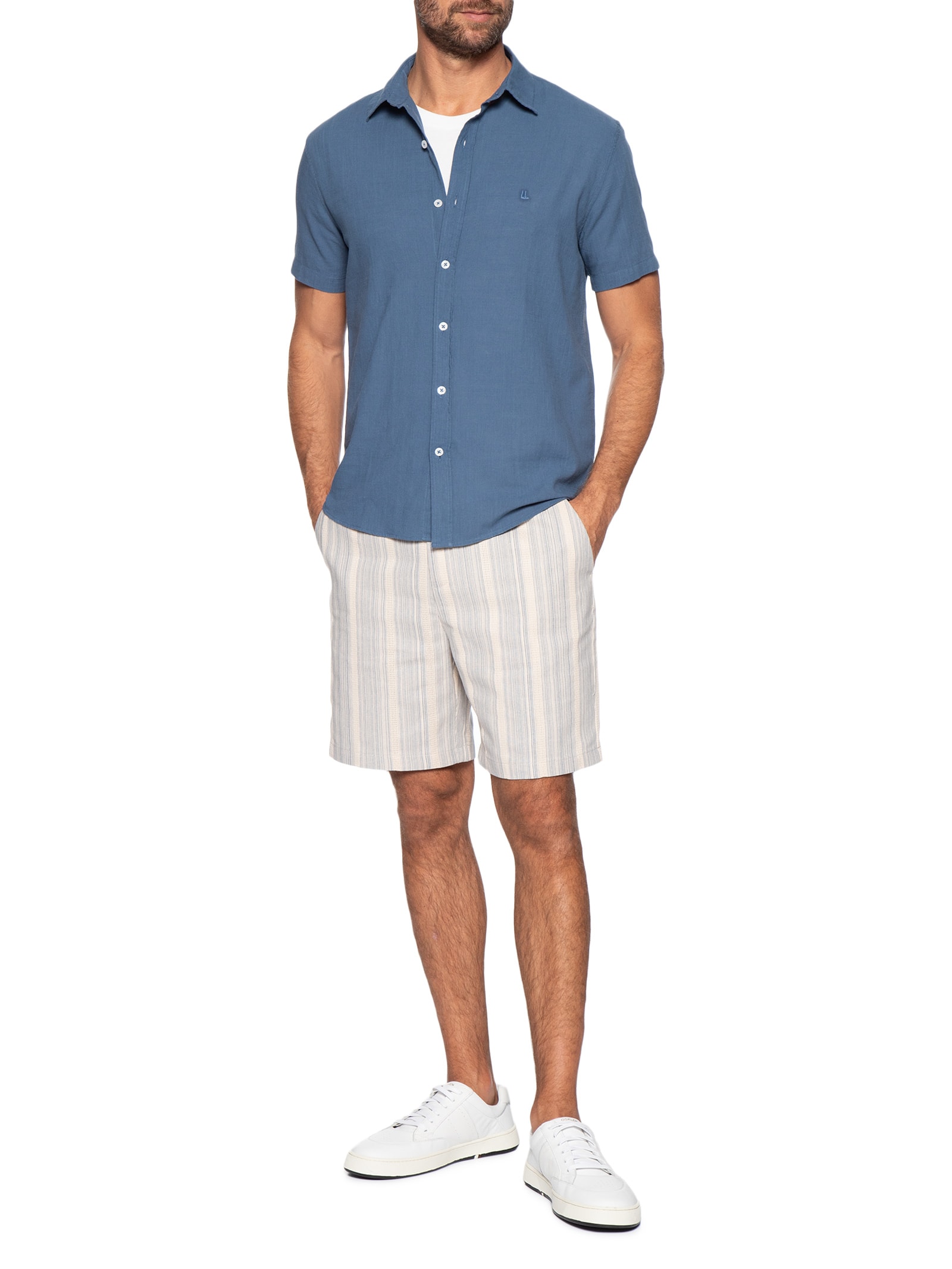 Camisa Masculina Casual Manga Curta Comfy Azul Foxton