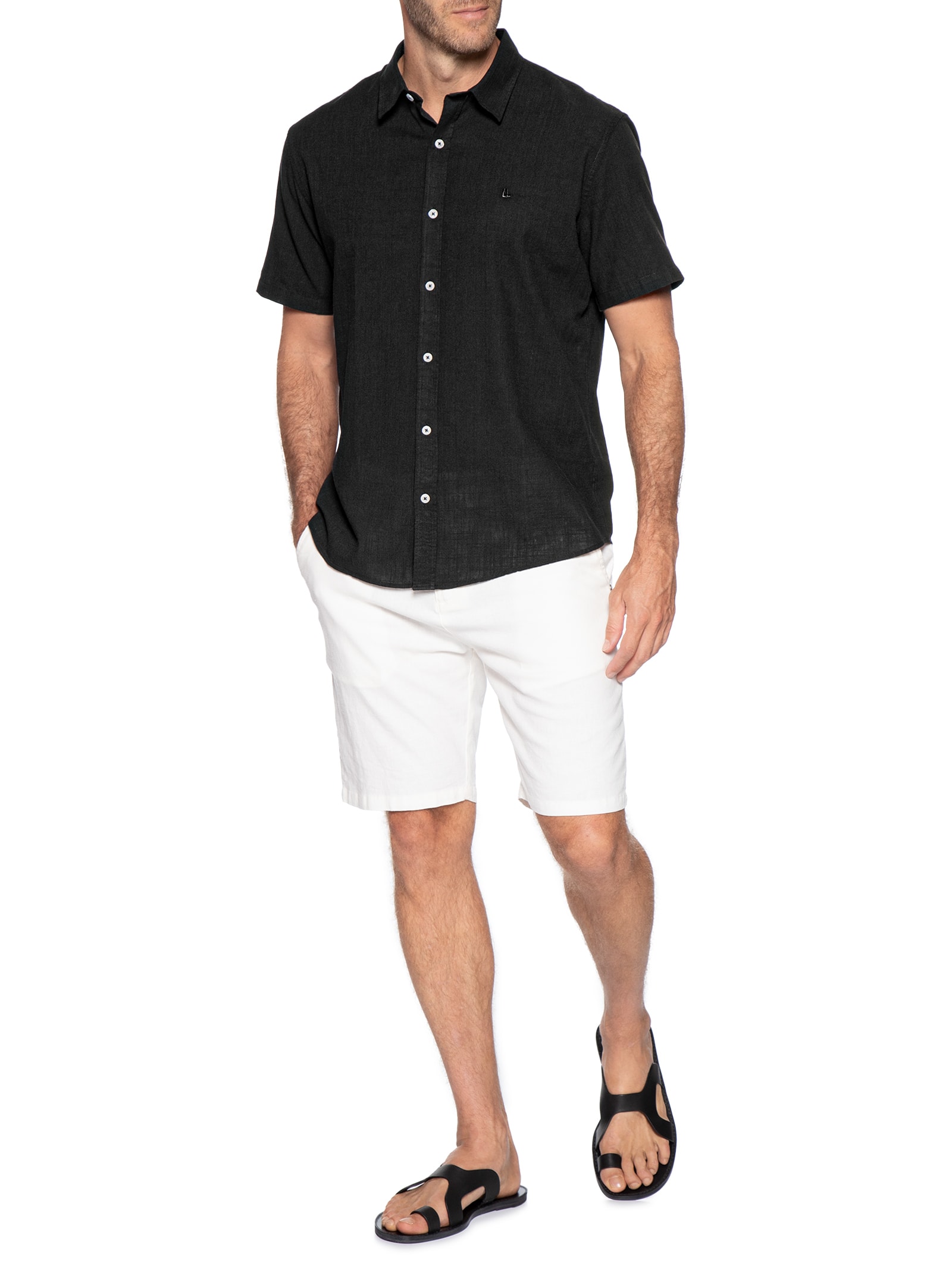 Camisa Masculina Casual Manga Curta Comfy Preto Foxton