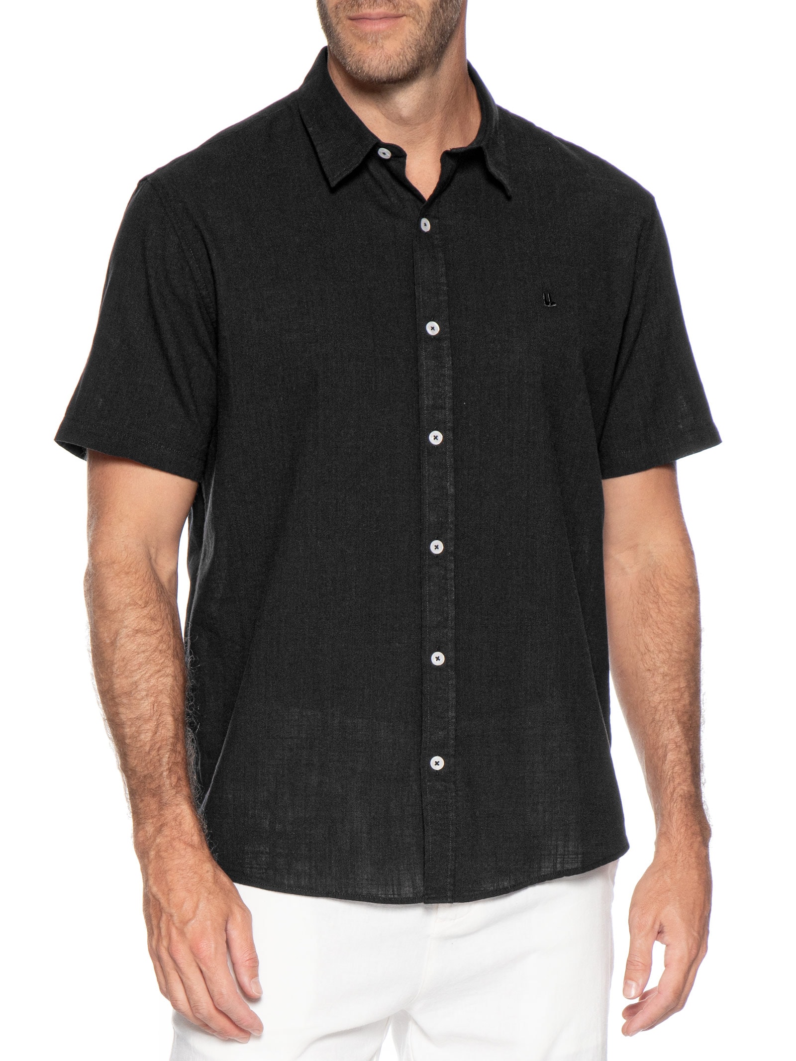 Camisa Masculina Casual Manga Curta Comfy Preto Foxton