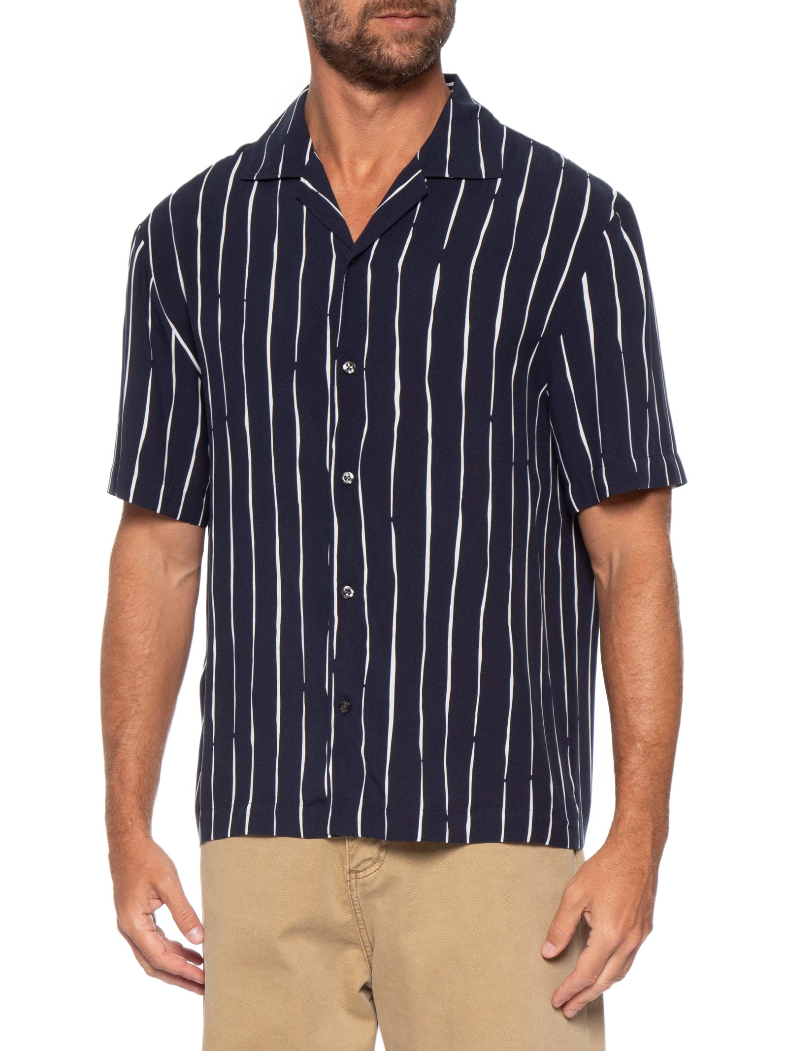 Camisa Masculina Casual Manga Curta Exolino Azul Hugo
